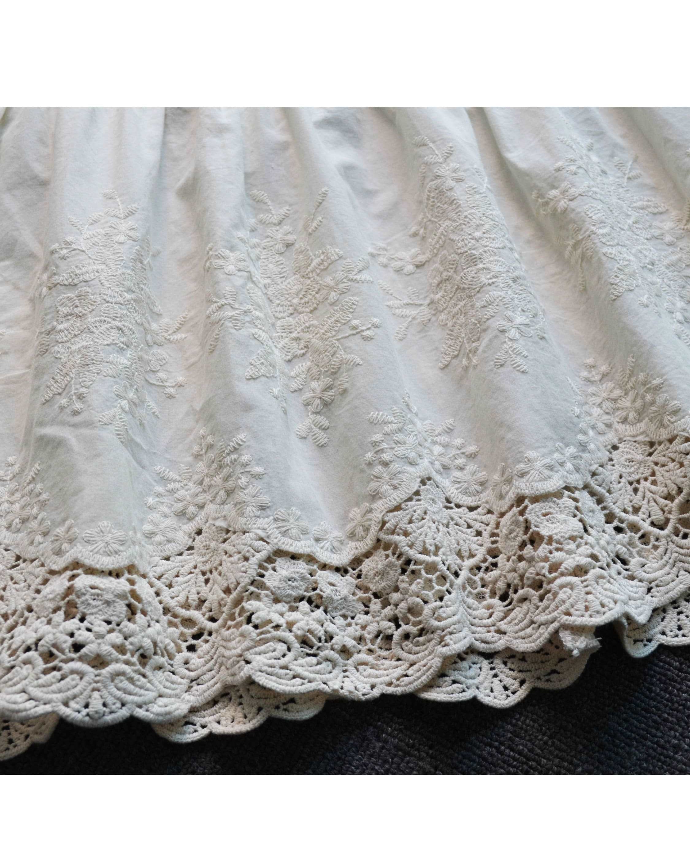 Petticoat Cotton Half Slip Women Skirt Extender with Embroidery Lace Hem Underskirt Elastic Waistband Ivory and Cream
