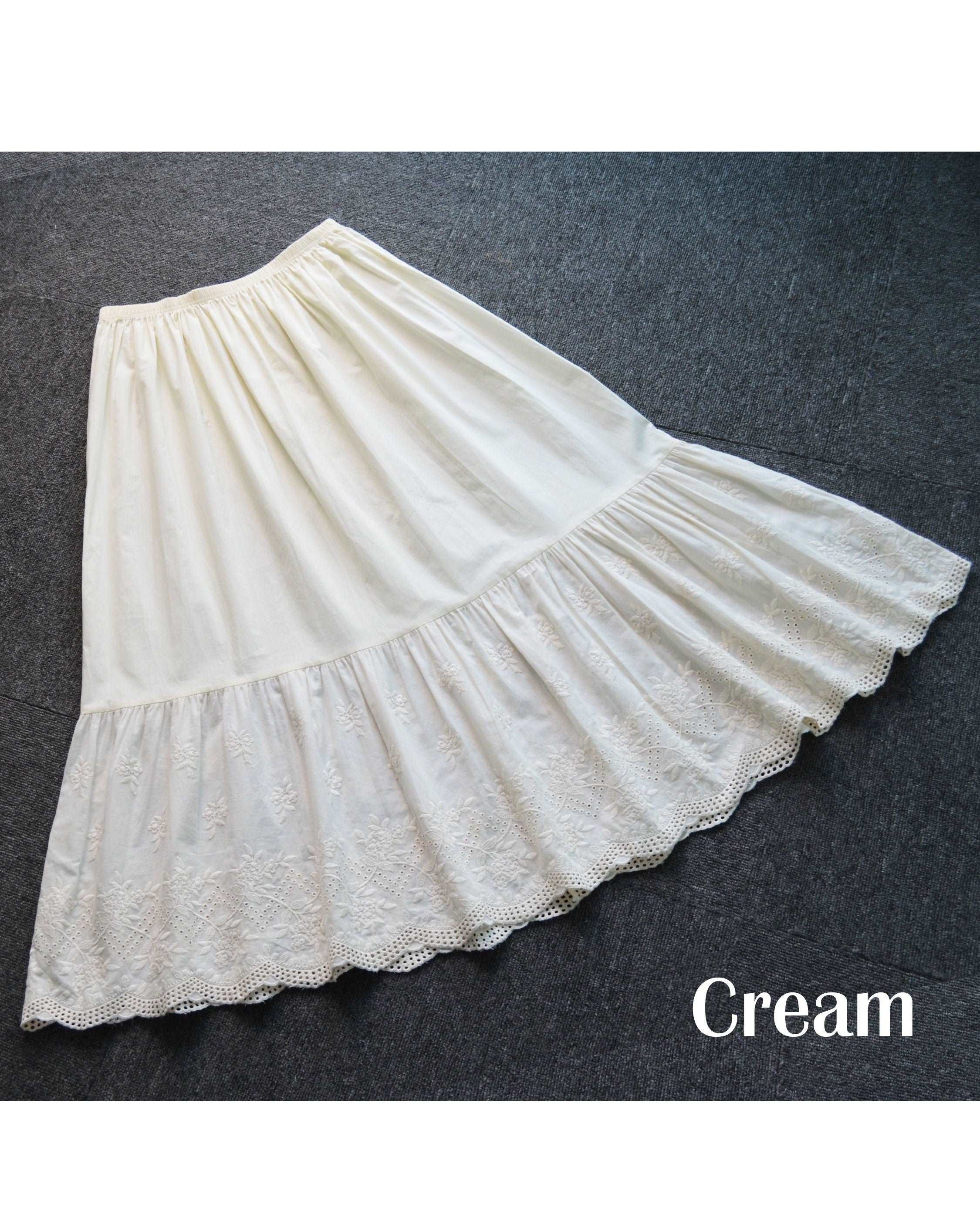 Petticoat Half Slip Cotton Women's Skirt Extender Dress Extender Vintage Style Underskirt with Flower Vine Lace Embroidery