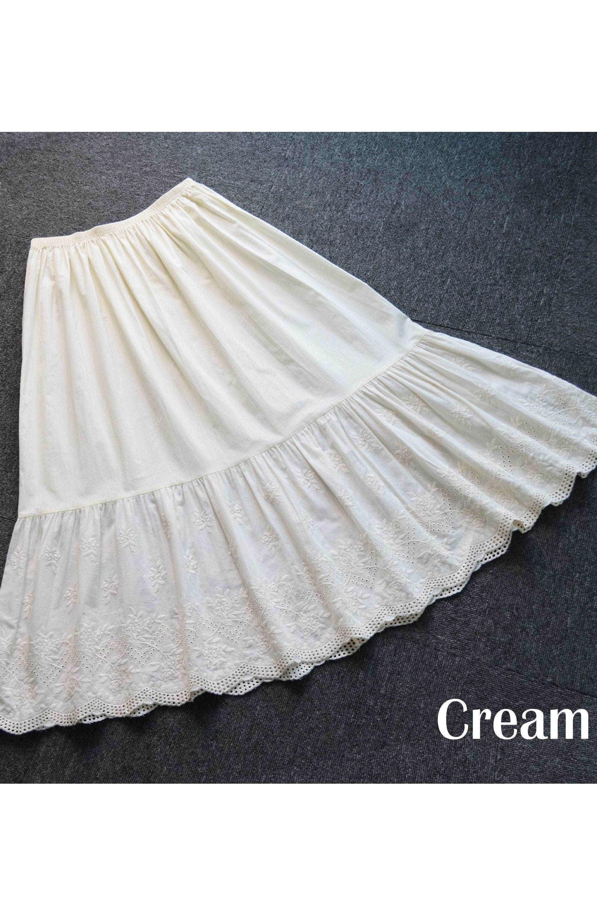 Petticoat Half Slip Cotton Women's Skirt Extender Dress Extender Vintage Style Underskirt with Flower Vine Lace Embroidery