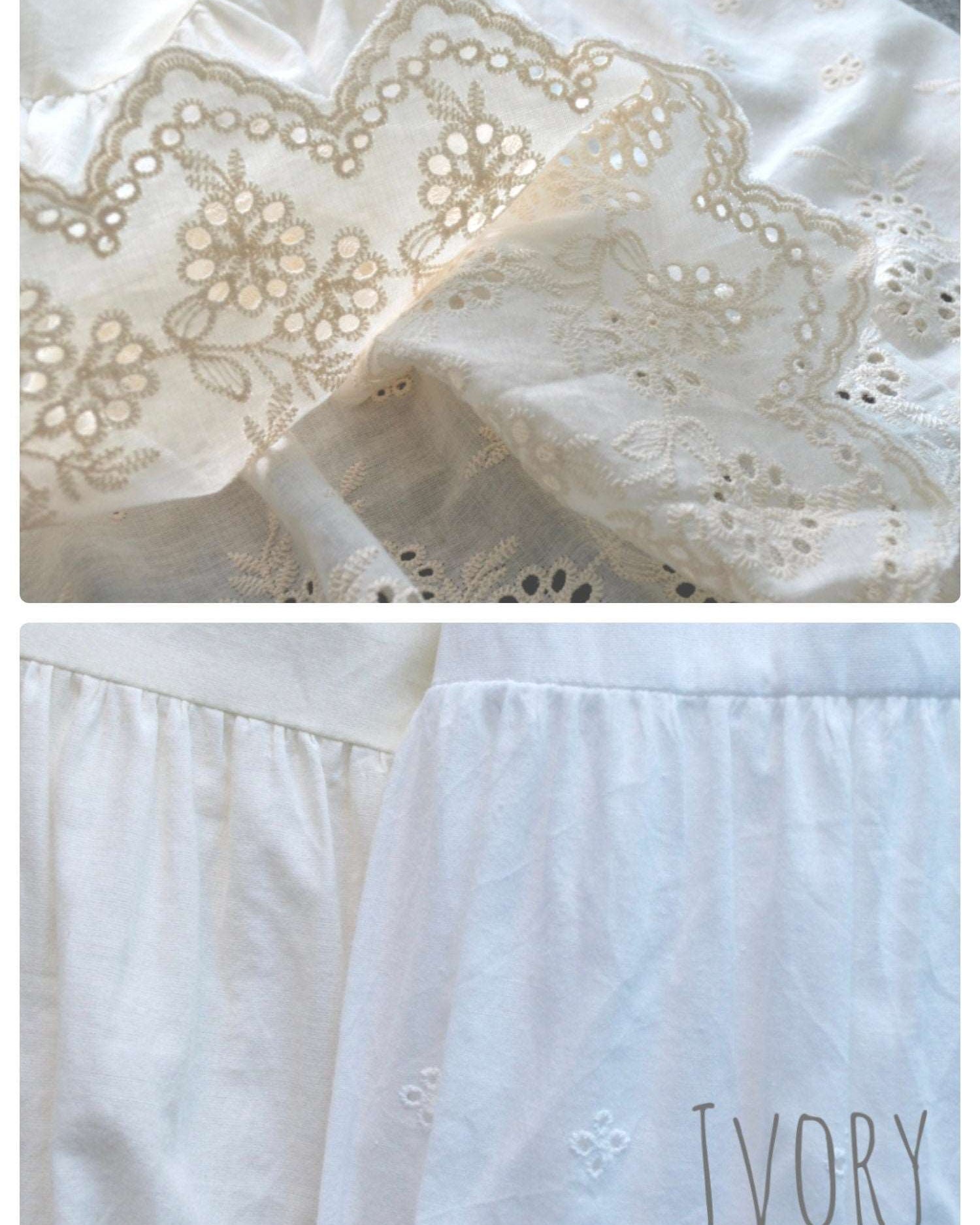 Petticoat Skirt 100% Cotton Half Slip Crinoline Jupon Skirt Extender Underskirt with Lace Embroidery Ivory/Cream/Black