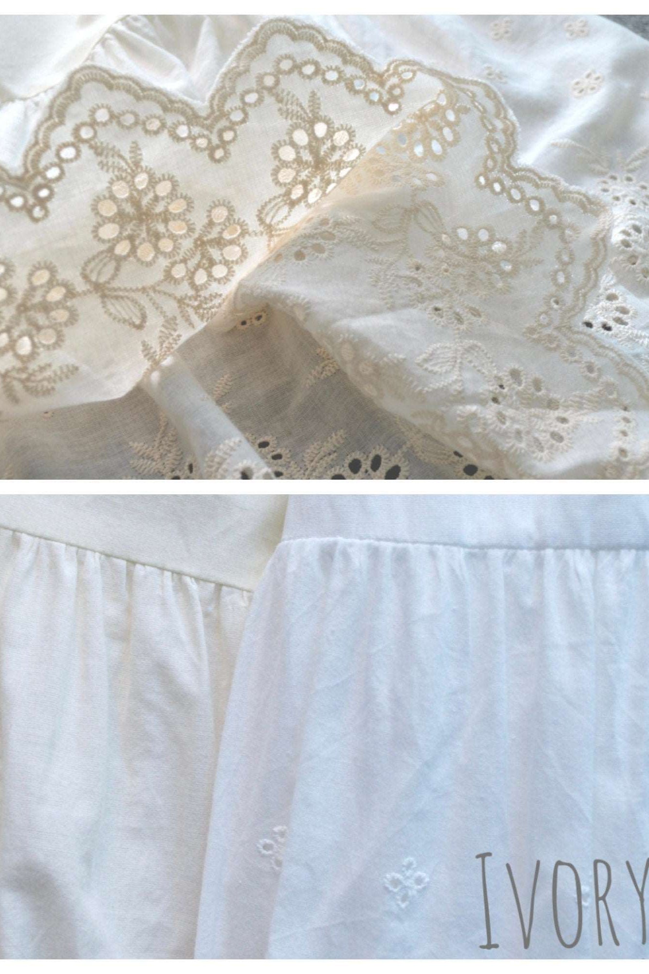 Petticoat Skirt 100% Cotton Half Slip Crinoline Jupon Skirt Extender Underskirt with Lace Embroidery Ivory/Cream/Black
