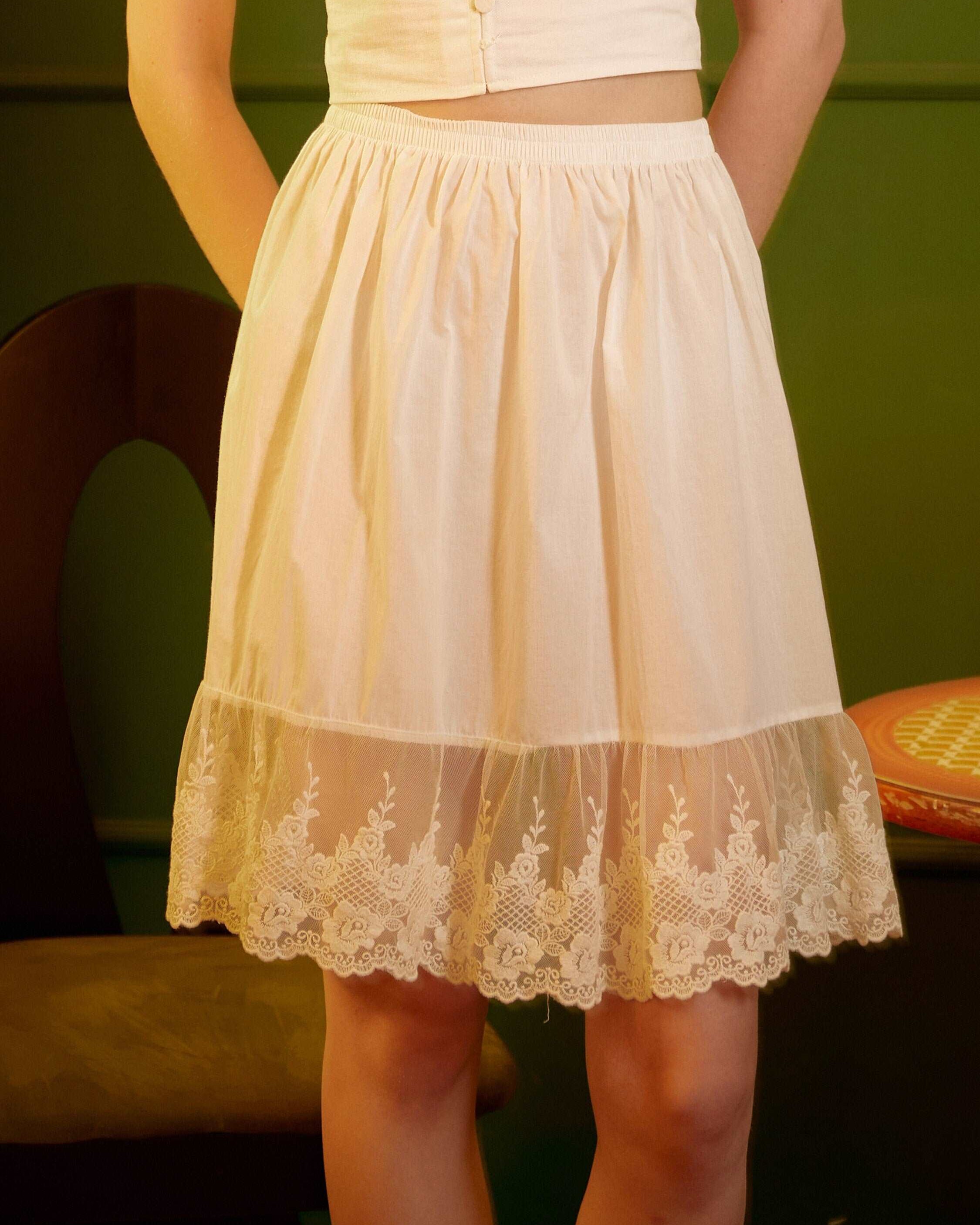 Half Slip Skirt Extender Cotton with Lace Trim Underskirt Ivory Flower Lace Slip Romantic Dress