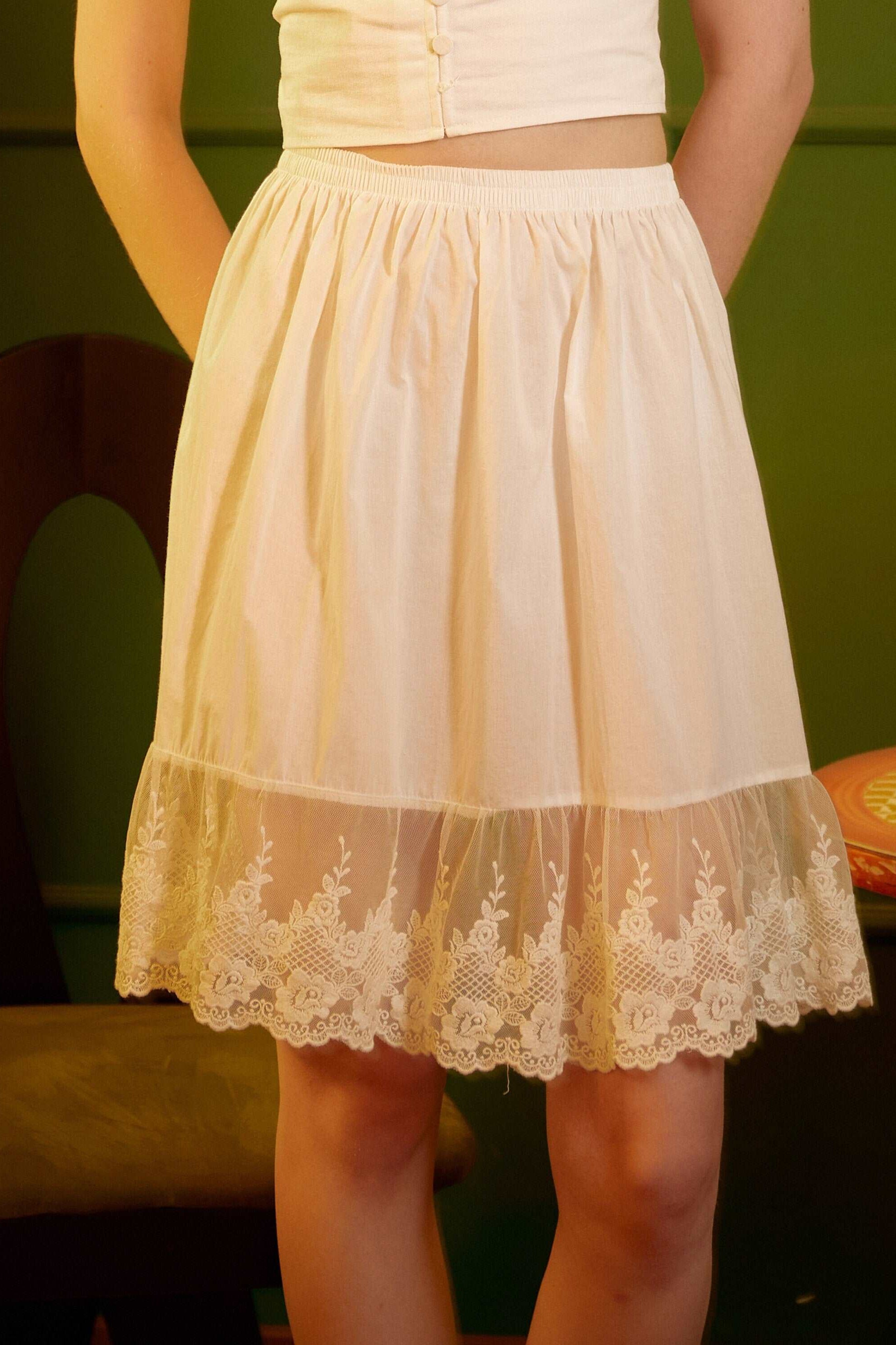 Half Slip Skirt Extender Cotton with Lace Trim Underskirt Ivory Flower Lace Slip Romantic Dress