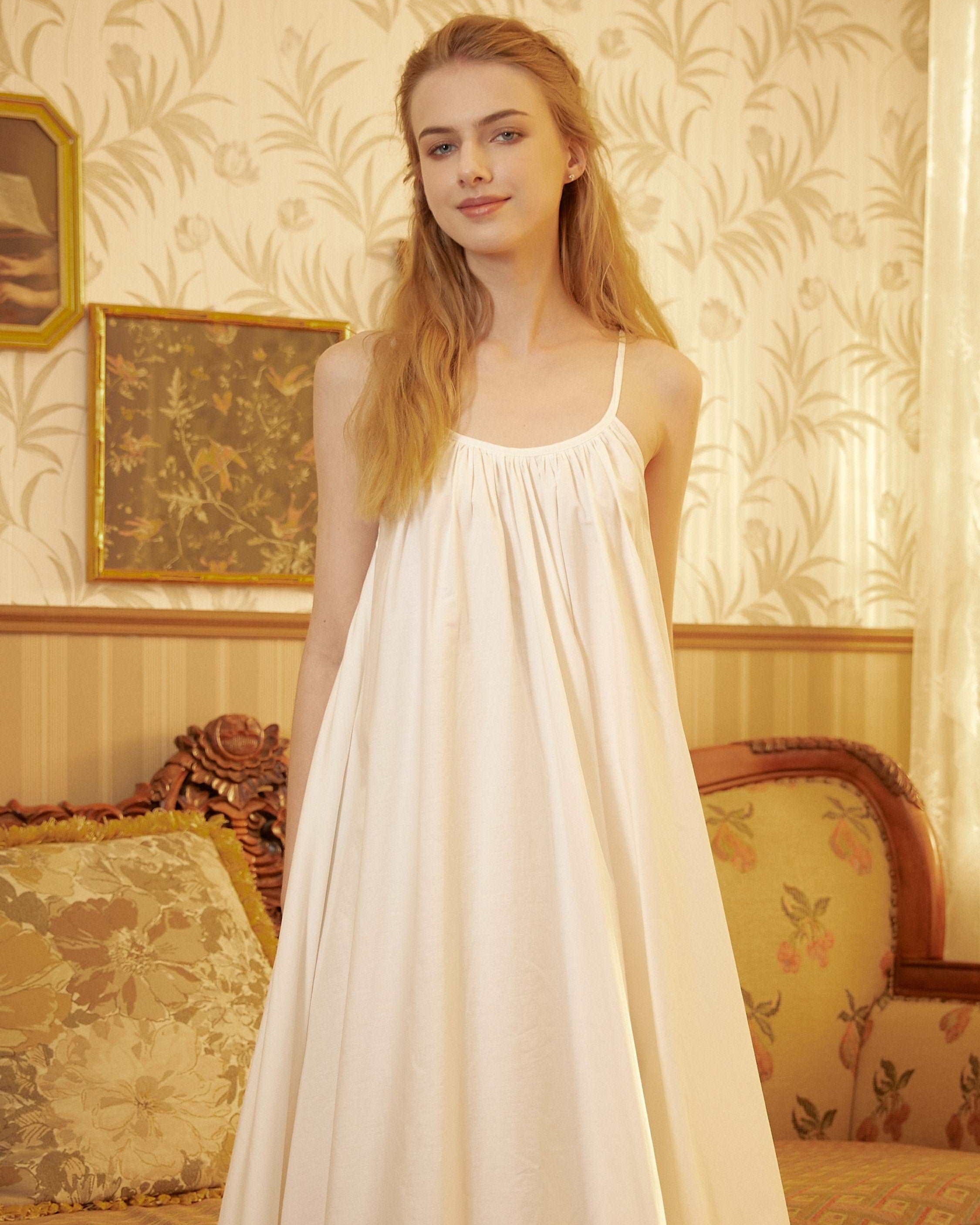 Nightgown 100% Cotton Nightgown Victorian Nightgown Women White long nightgown Honeymoon Bridal Lingerie Sleeveless nightgown