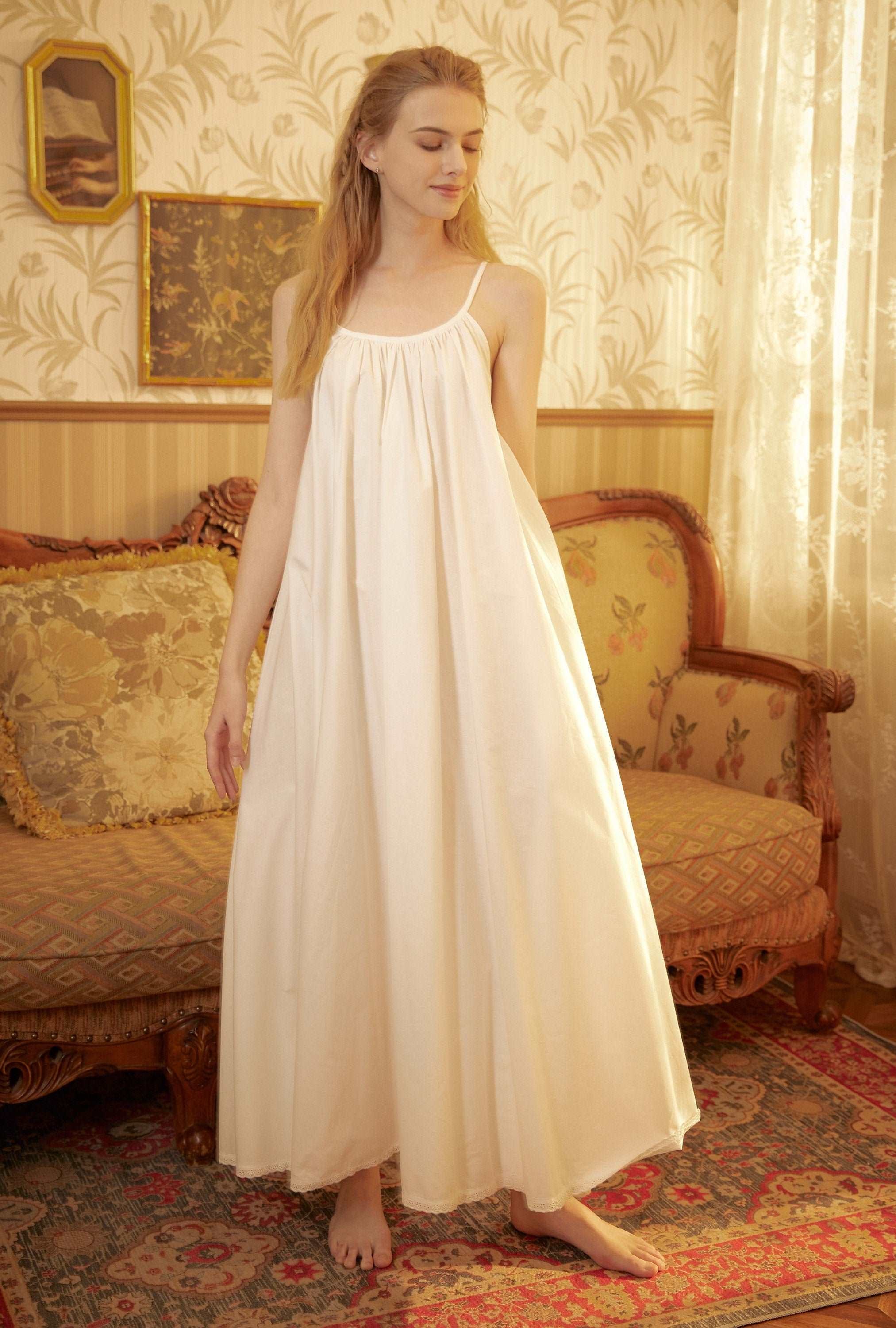 Nightgown 100% Cotton Nightgown Victorian Nightgown Women White long nightgown Honeymoon Bridal Lingerie Sleeveless nightgown