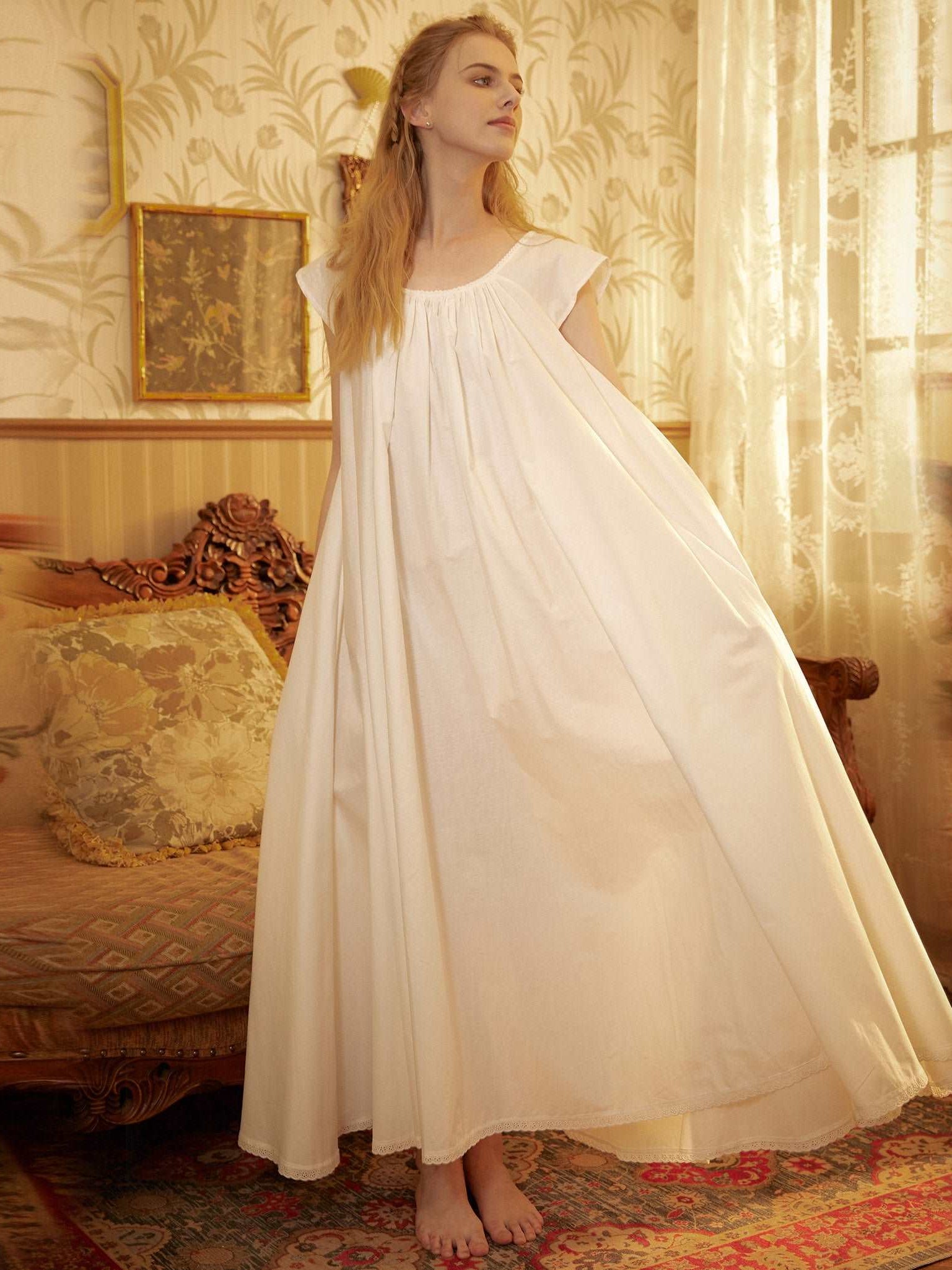 Nightgown 100% Cotton Victorian White Nightgown Women Nightie Maternity Long Dress Plus Size