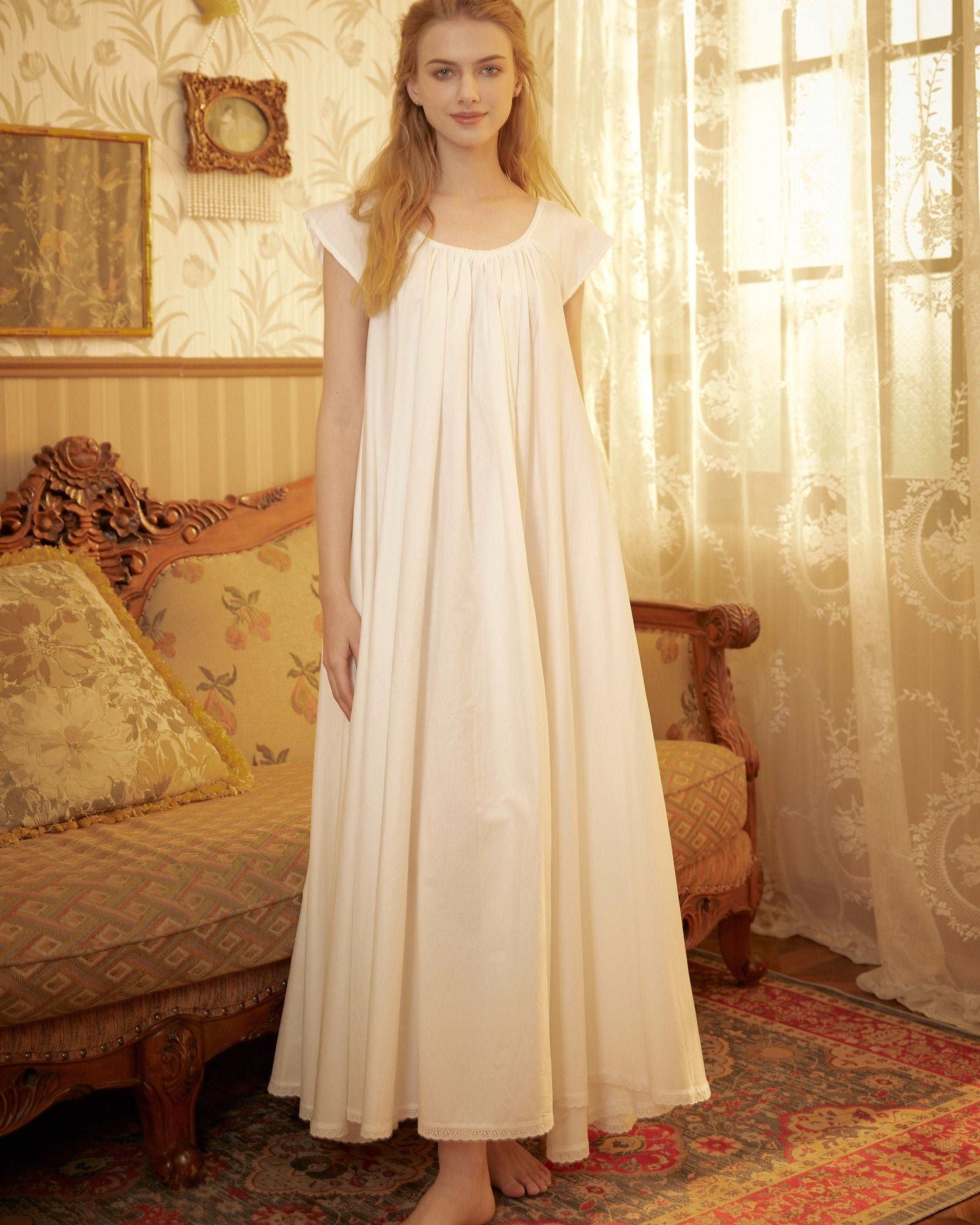 Nightgown 100% Cotton Victorian White Nightgown Women Nightie Maternity Long Dress Plus Size