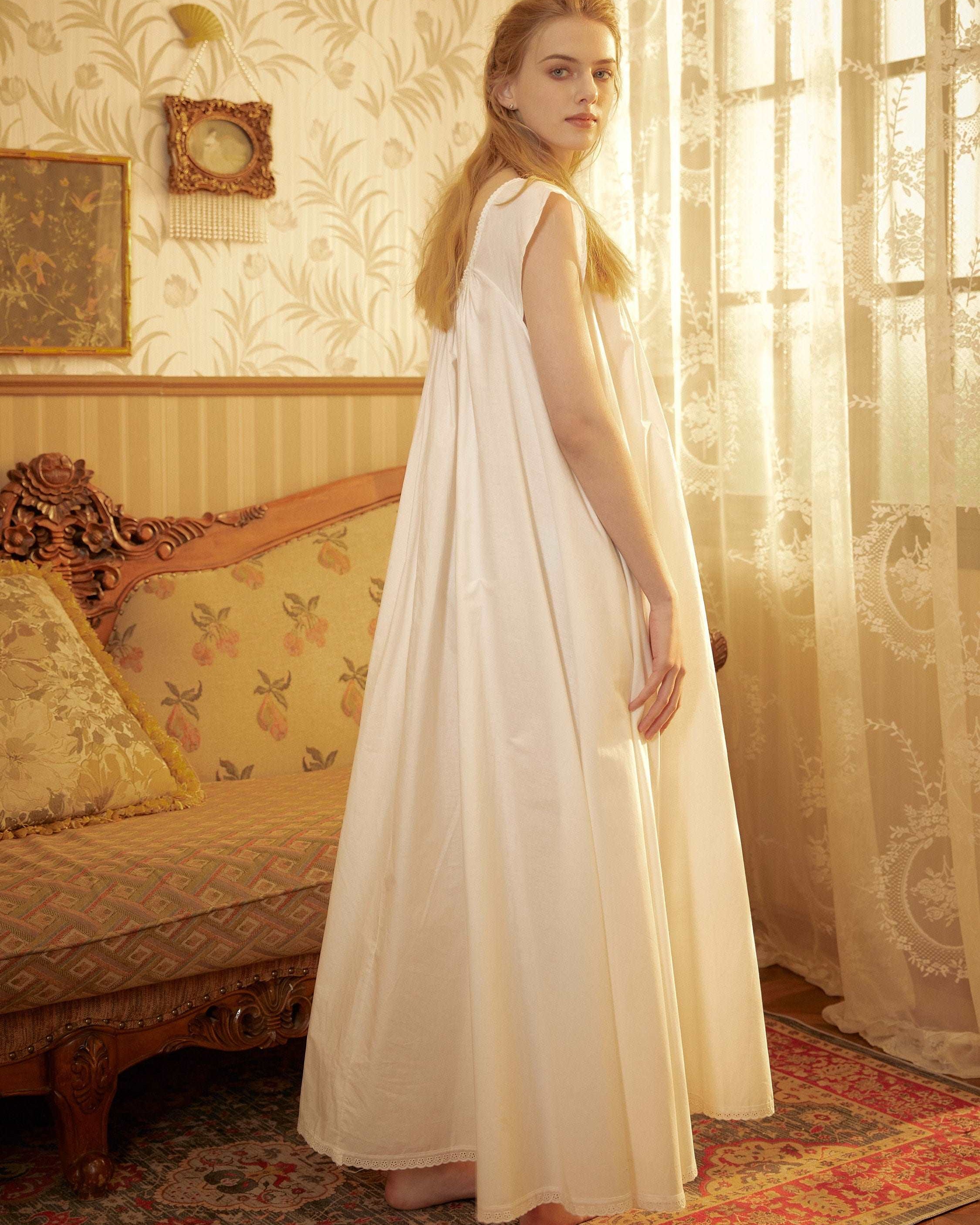 Nightgown 100% Cotton Victorian White Nightgown Women Nightie Maternity Long Dress Plus Size