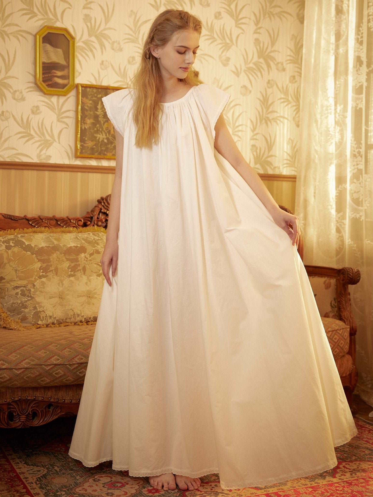 Nightgown Cotton Victorian Nightgown Plus Size White Long Sleepwear Nachthemd Floor Length