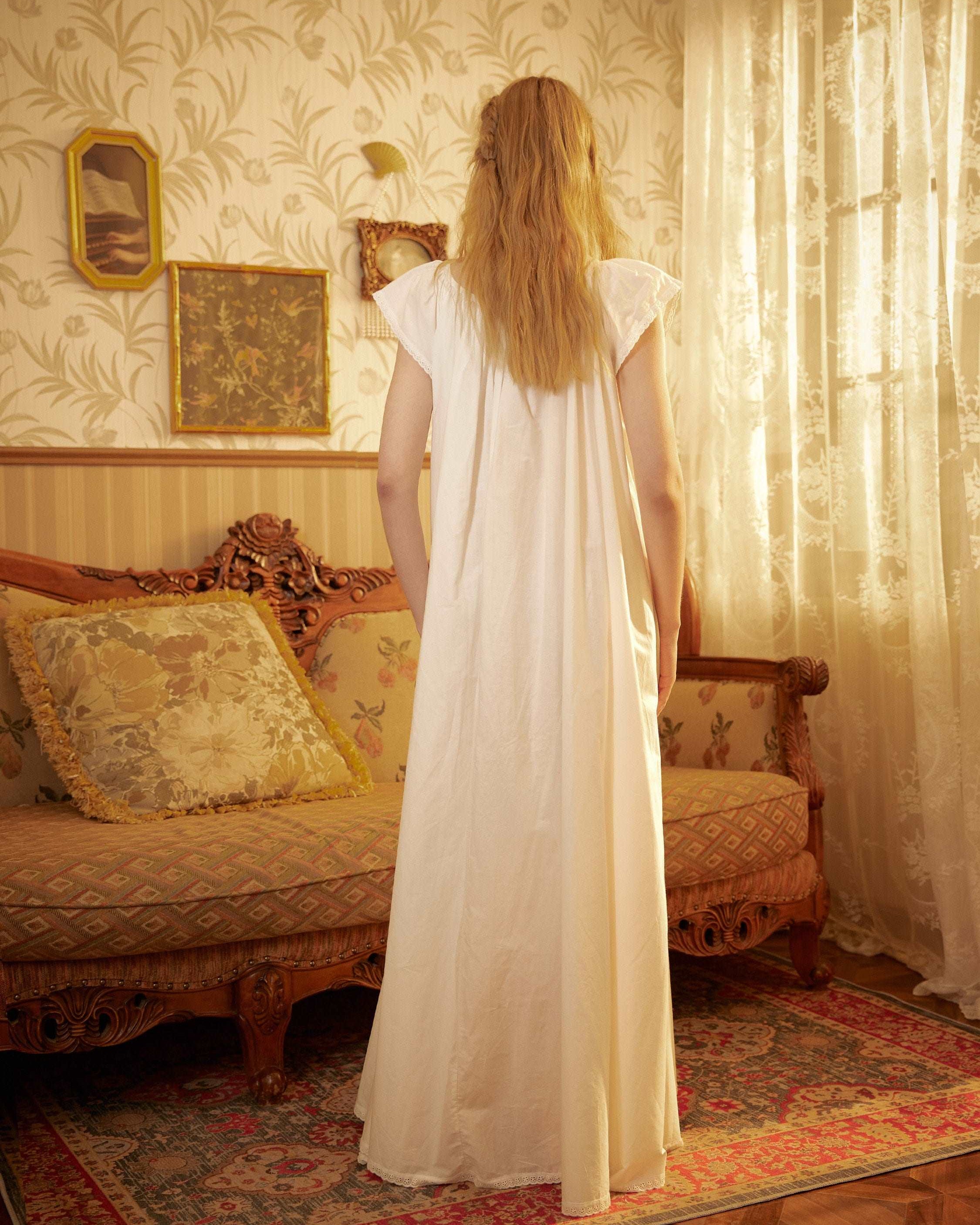Nightgown Cotton Victorian Nightgown Plus Size White Long Sleepwear Nachthemd Floor Length