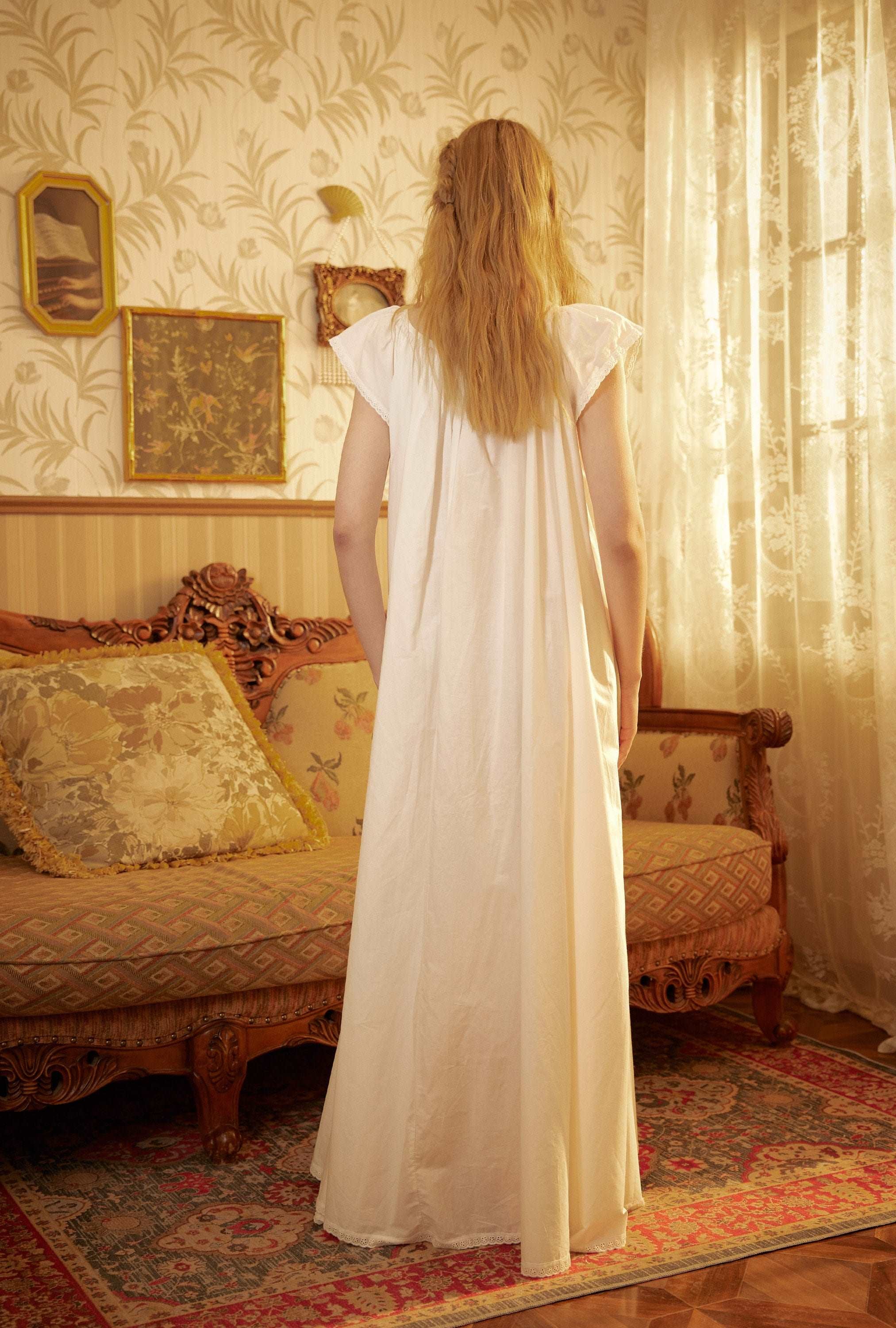 Nightgown Cotton Victorian Nightgown Plus Size White Long Sleepwear Nachthemd Floor Length