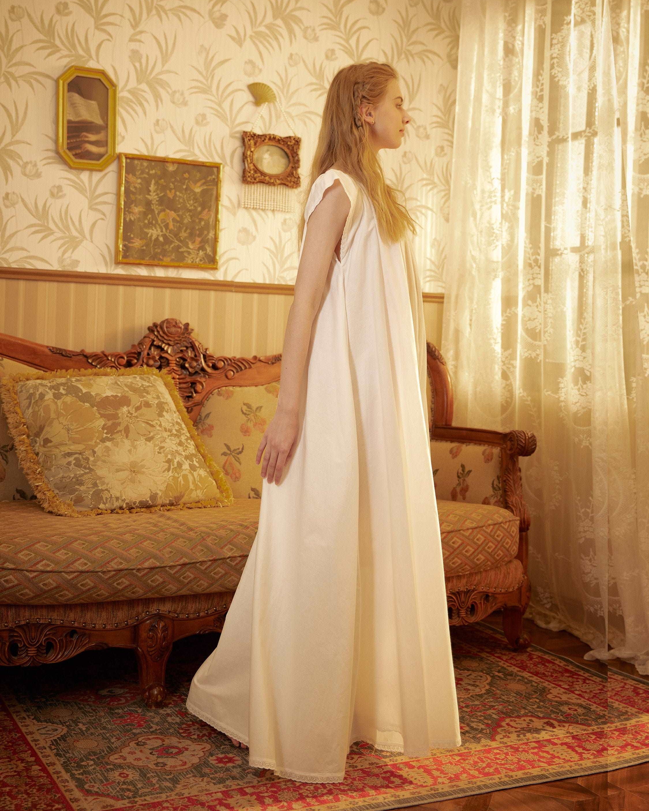 Nightgown Cotton Victorian Nightgown Plus Size White Long Sleepwear Nachthemd Floor Length