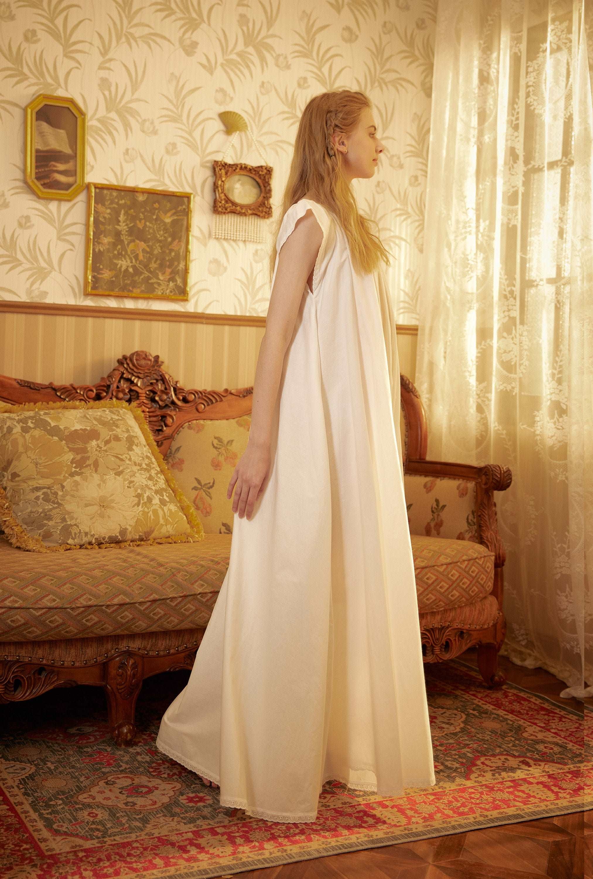 Nightgown Cotton Victorian Nightgown Plus Size White Long Sleepwear Nachthemd Floor Length