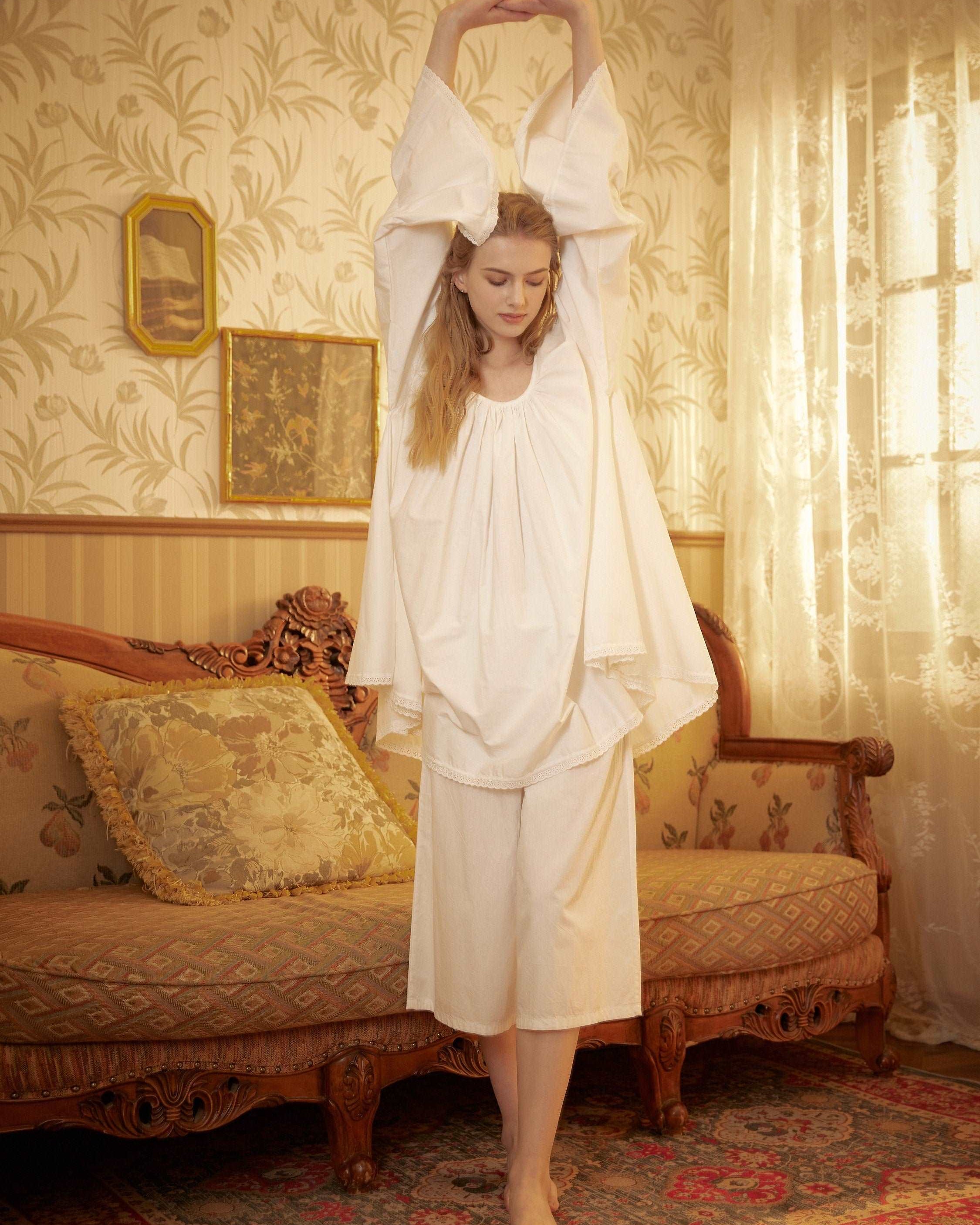 Nightgown Cotton for Women Victorian Nightgown Vintage Style Sleepwear Bell Sleeve Medieval nightgown Top Plus Size A-Line Baby Doll