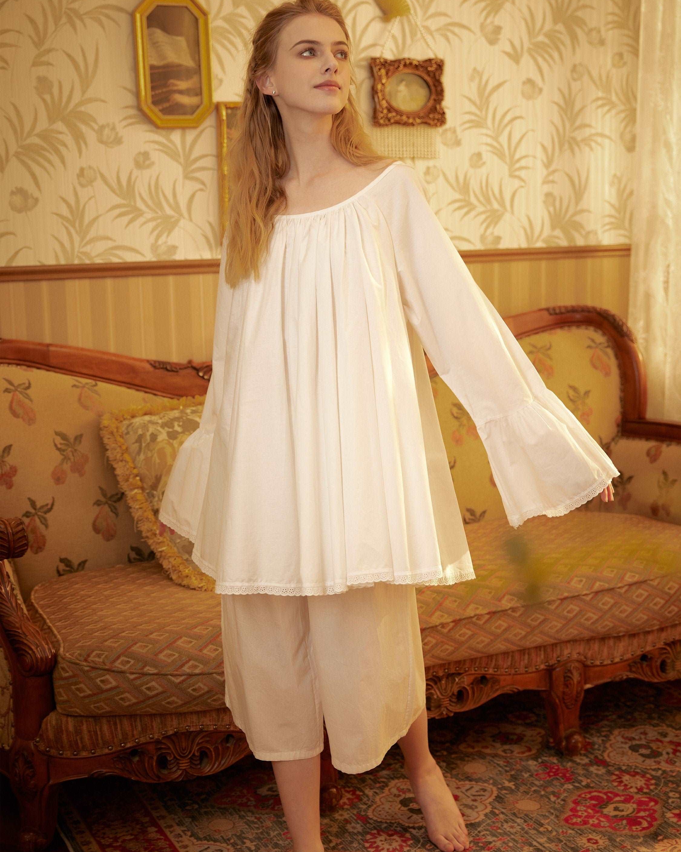 Nightgown Cotton for Women Victorian Nightgown Vintage Style Sleepwear Bell Sleeve Medieval nightgown Top Plus Size A-Line Baby Doll