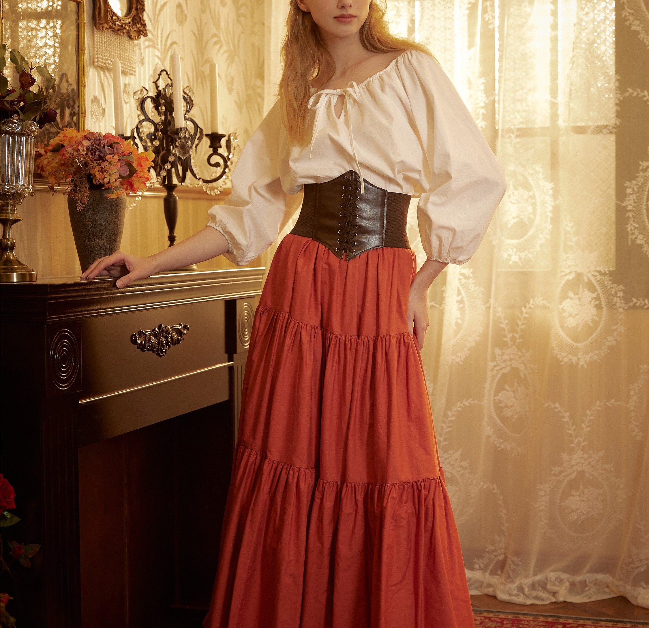 Renaissance Fair Skirt Victorian Skirt Medieval outfits Ren Faire Costume Pirate Skirt Cotton Long Skirt Full Length Gathered Skirt