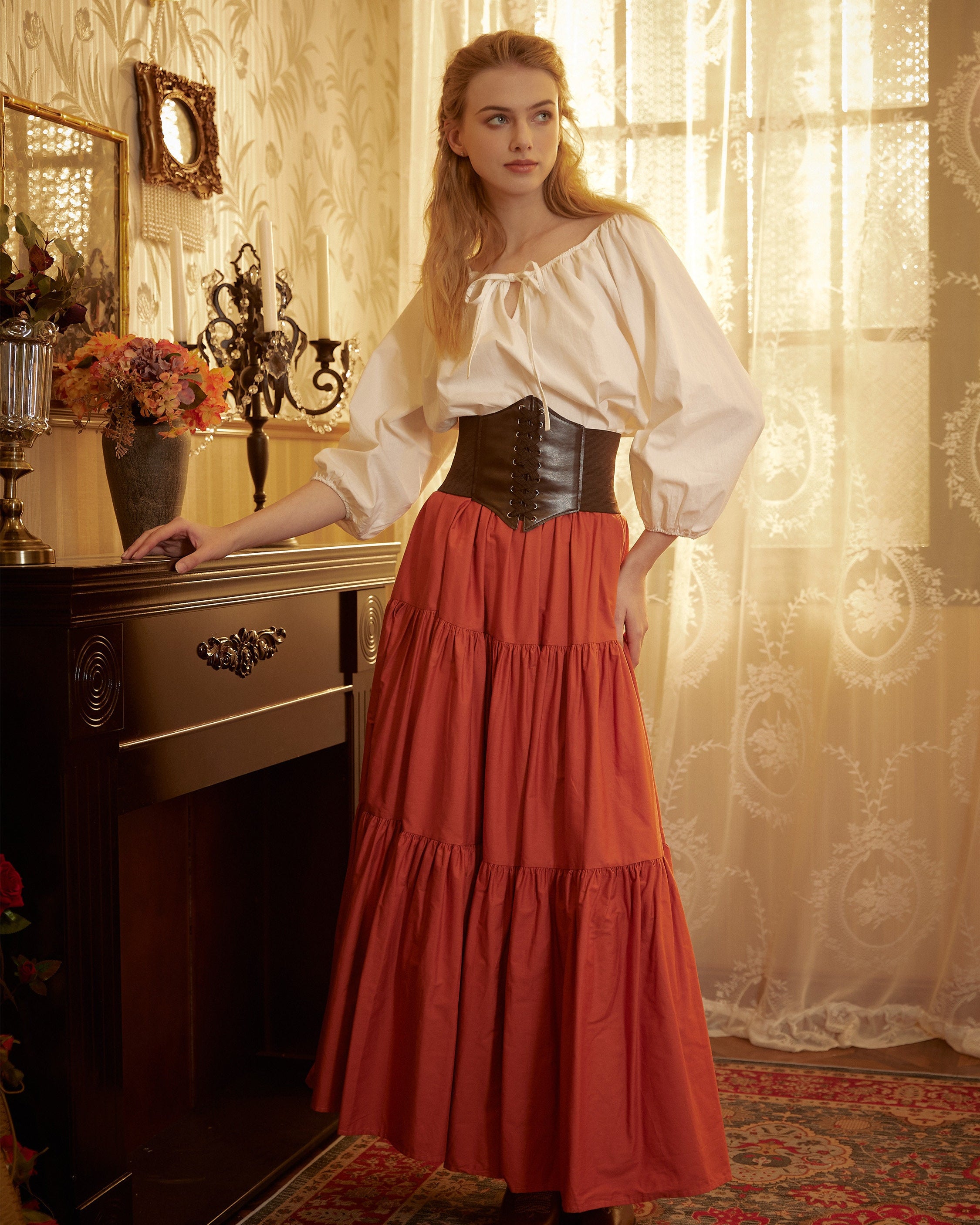 Renaissance Fair Skirt Victorian Skirt Medieval outfits Ren Faire Costume Pirate Skirt Cotton Long Skirt Full Length Gathered Skirt