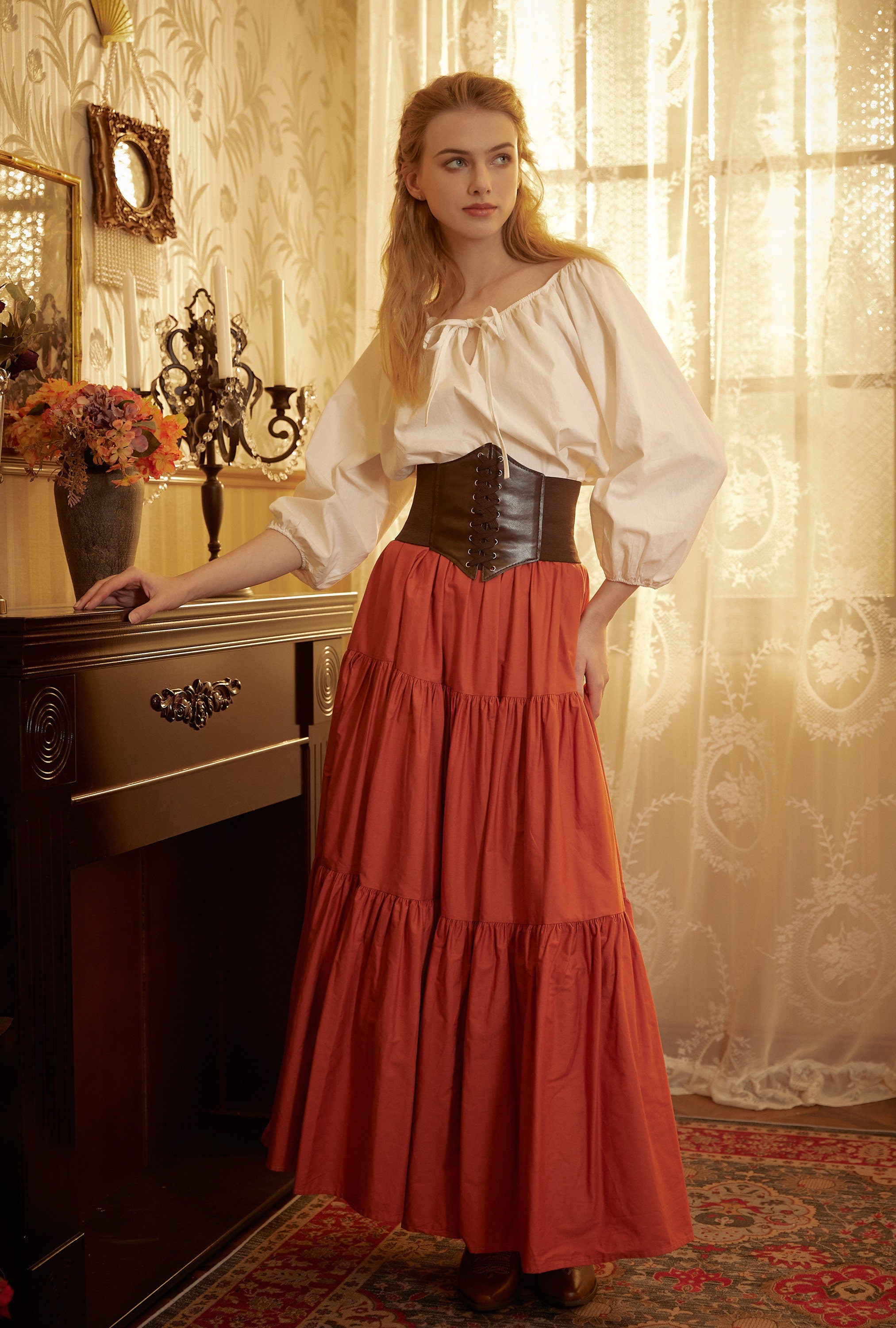 Renaissance Fair Skirt Victorian Skirt Medieval outfits Ren Faire Costume Pirate Skirt Cotton Long Skirt Full Length Gathered Skirt