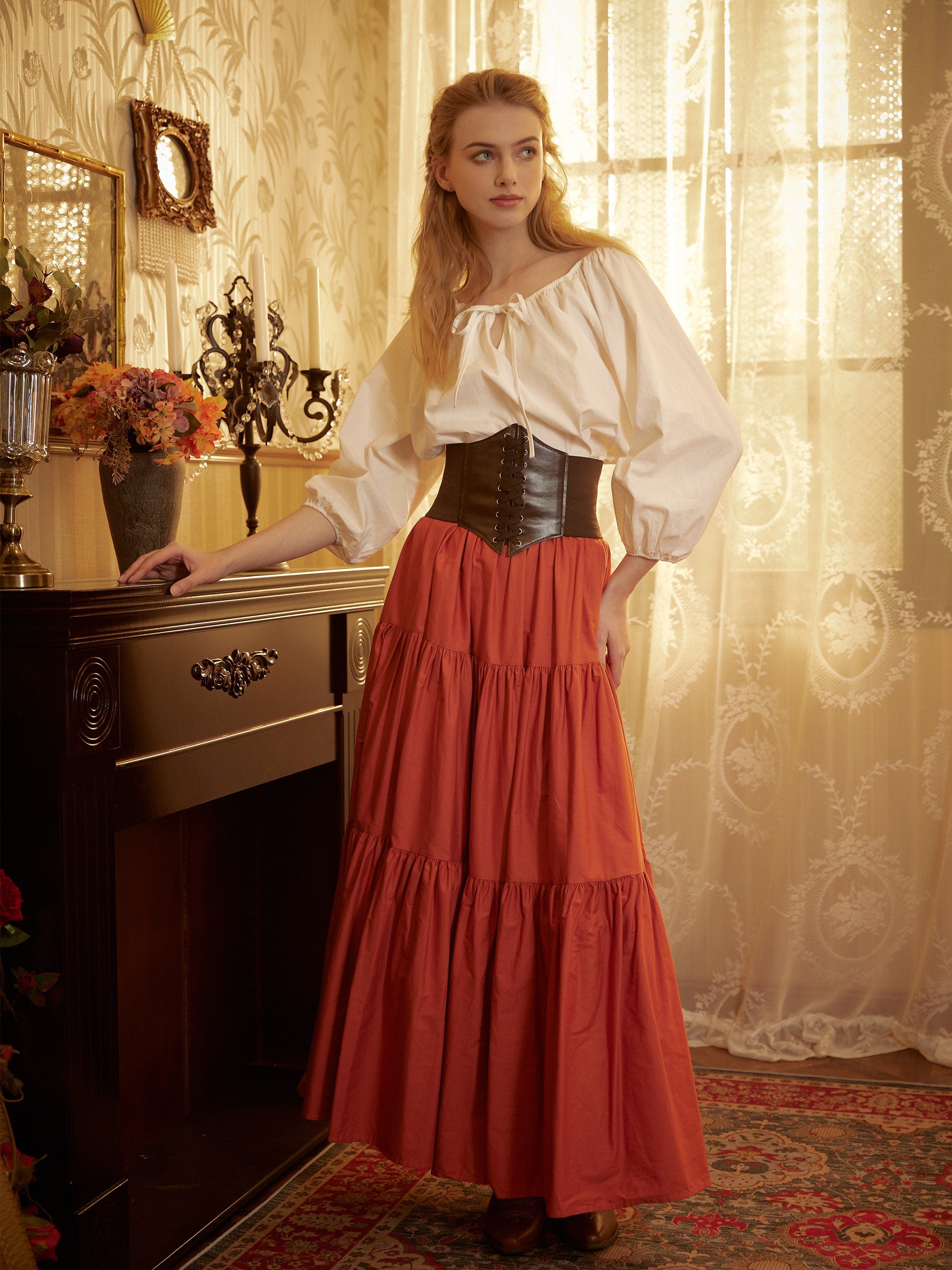 Renaissance Fair Skirt Victorian Skirt Medieval outfits Ren Faire Costume Pirate Skirt Cotton Long Skirt Full Length Gathered Skirt