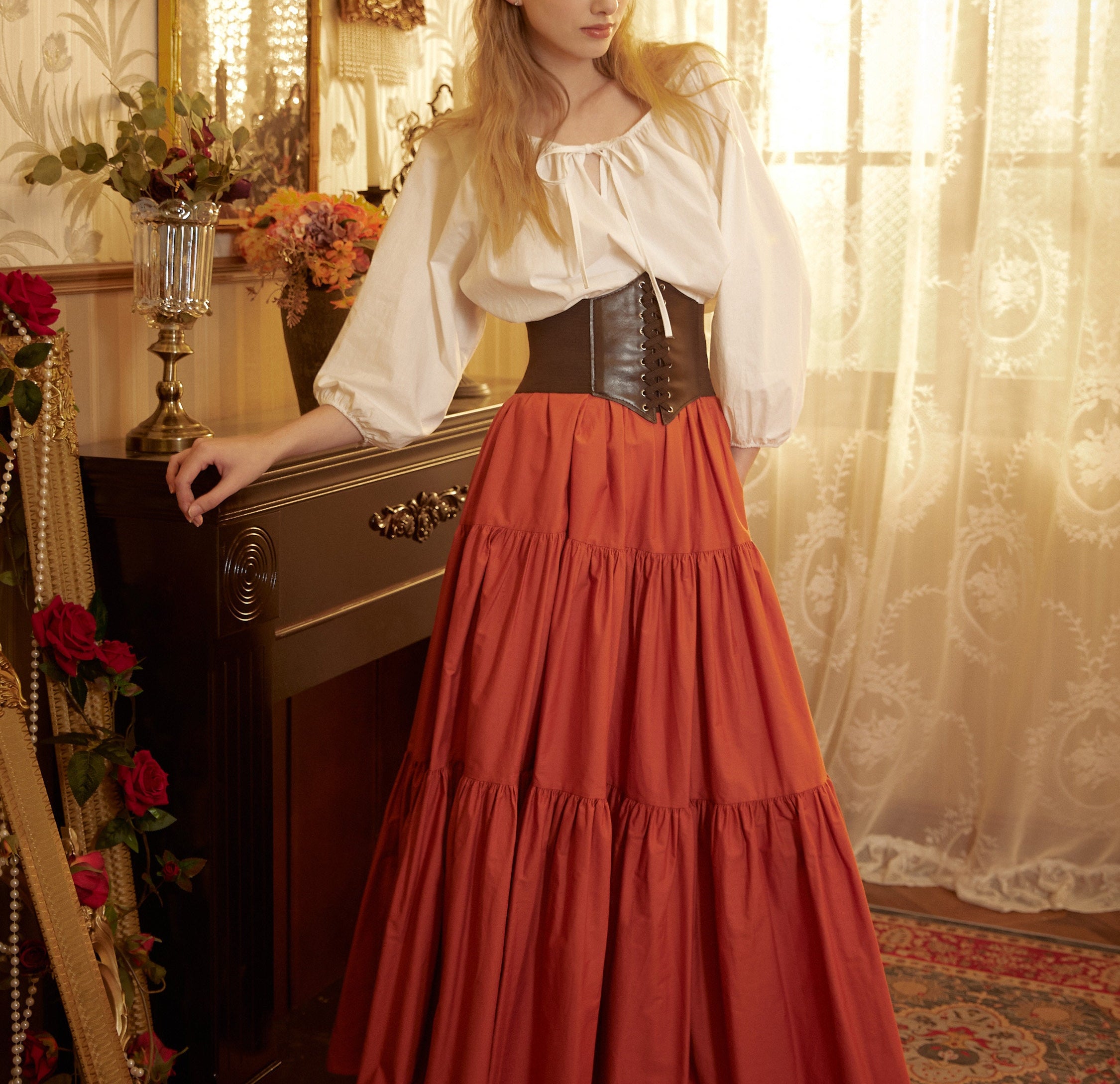 Renaissance Fair Skirt Victorian Skirt Medieval outfits Ren Faire Costume Pirate Skirt Cotton Long Skirt Full Length Gathered Skirt