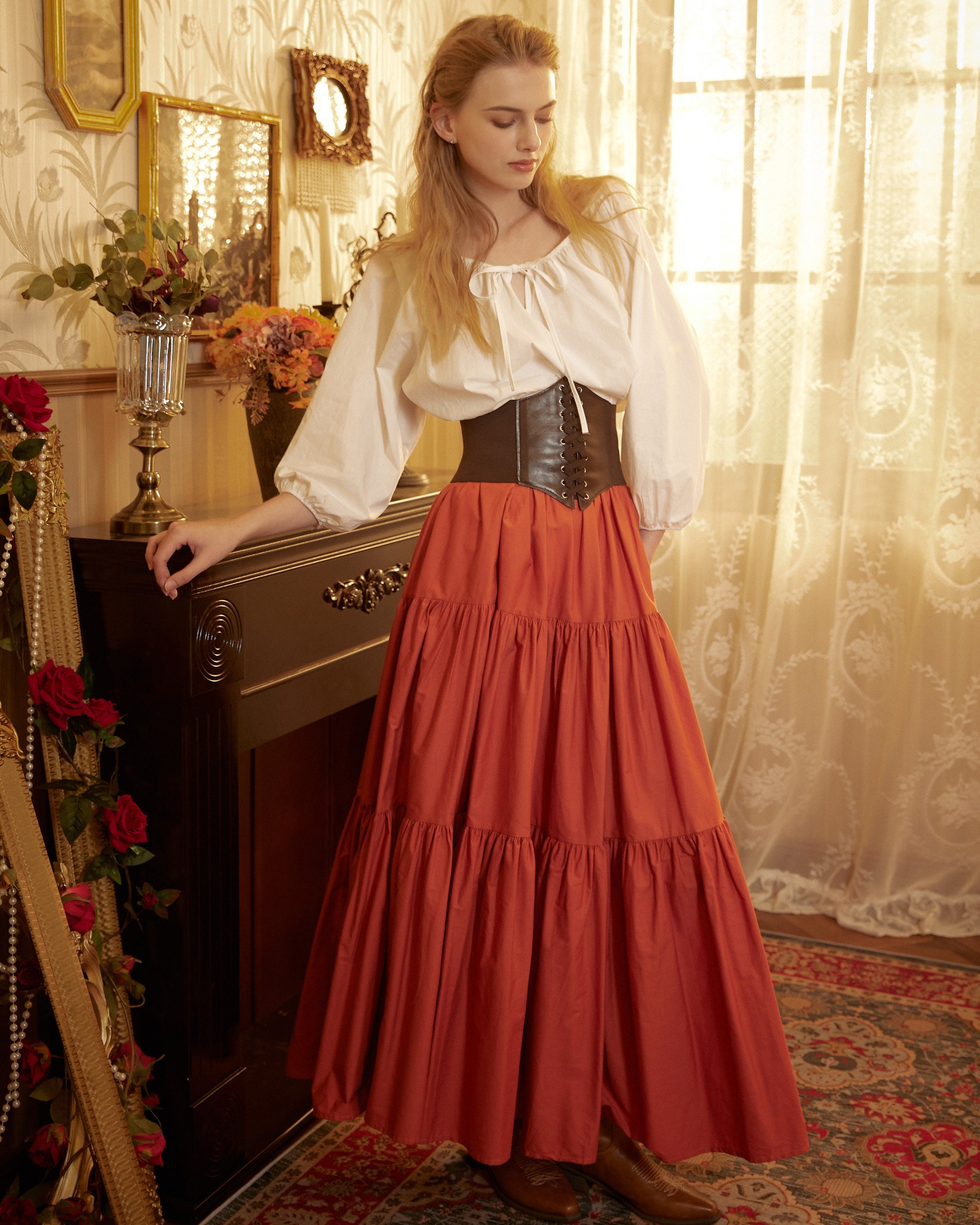 Renaissance Fair Skirt Victorian Skirt Medieval outfits Ren Faire Costume Pirate Skirt Cotton Long Skirt Full Length Gathered Skirt