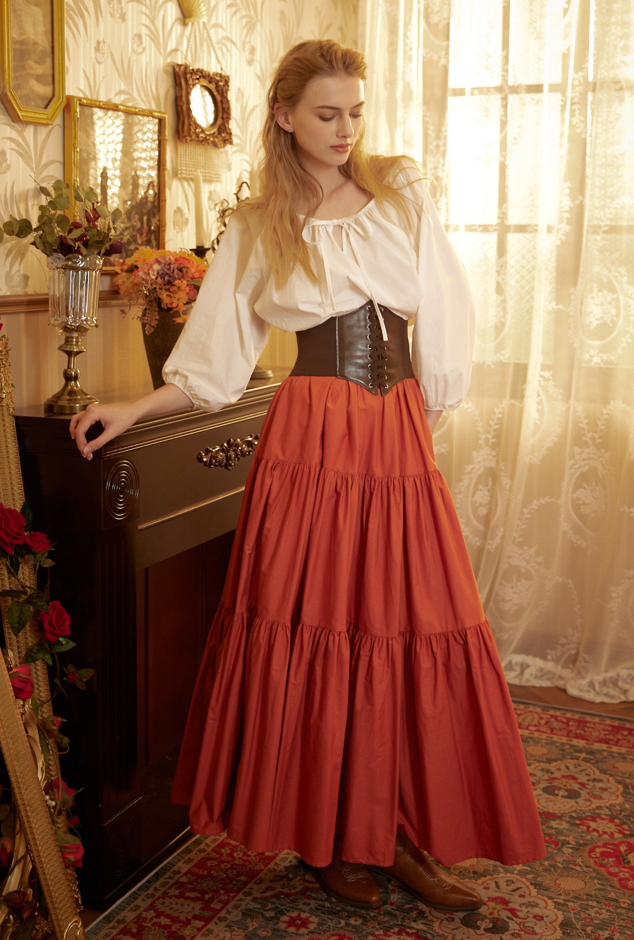 Renaissance Fair Skirt Victorian Skirt Medieval outfits Ren Faire Costume Pirate Skirt Cotton Long Skirt Full Length Gathered Skirt