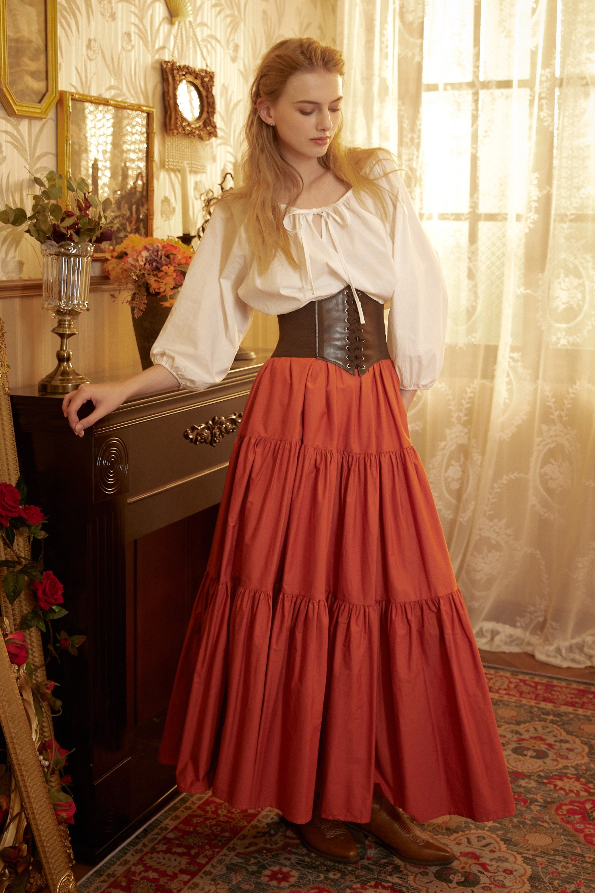 Renaissance Fair Skirt Victorian Skirt Medieval outfits Ren Faire Costume Pirate Skirt Cotton Long Skirt Full Length Gathered Skirt