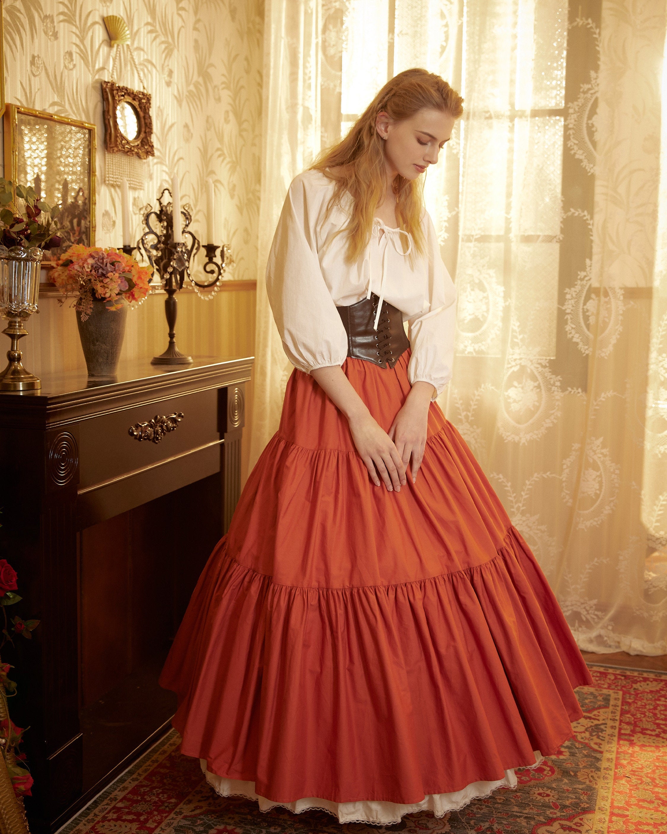 Renaissance Fair Skirt Victorian Skirt Medieval outfits Ren Faire Costume Pirate Skirt Cotton Long Skirt Full Length Gathered Skirt