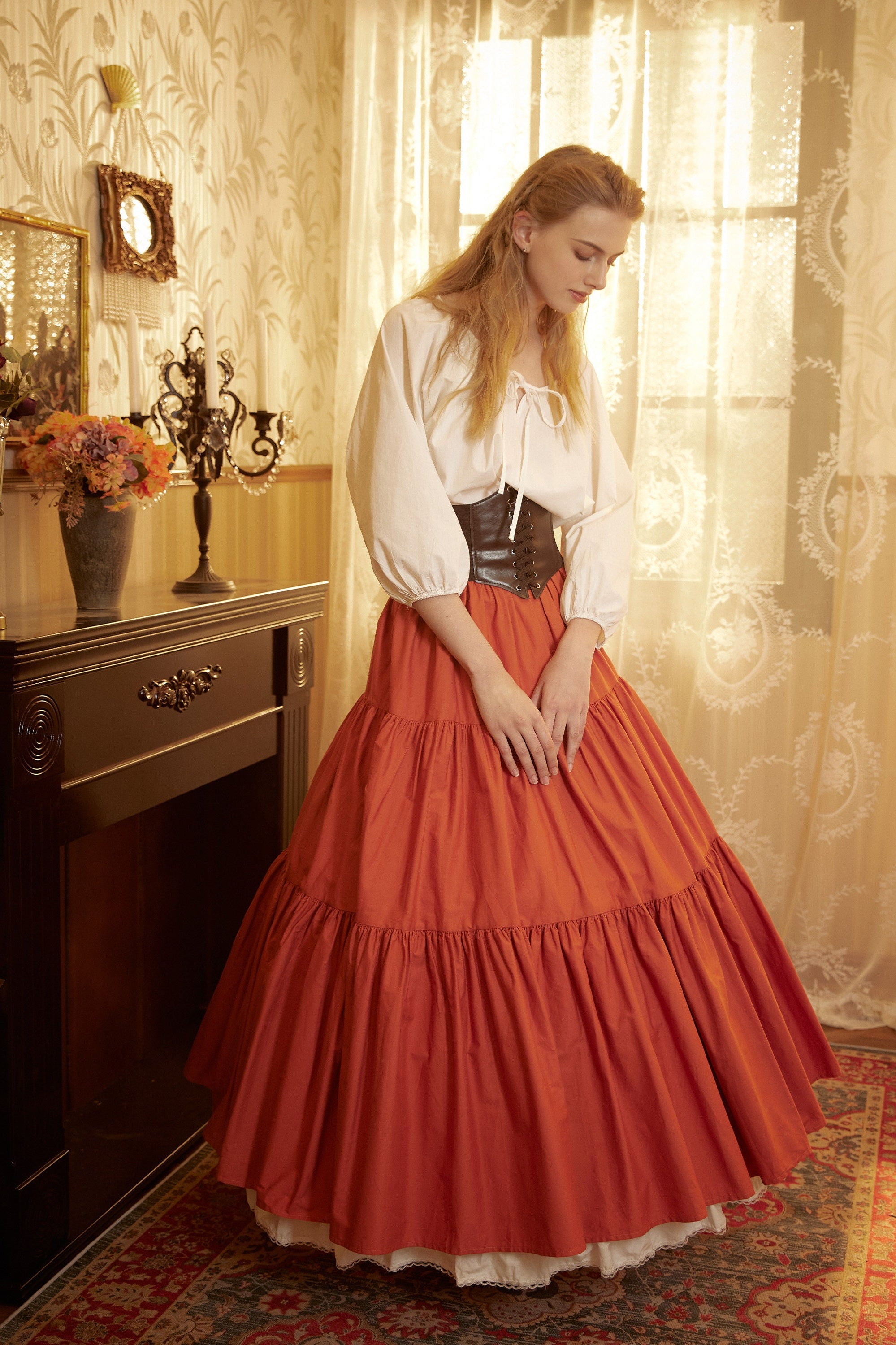 Renaissance Fair Skirt Victorian Skirt Medieval outfits Ren Faire Costume Pirate Skirt Cotton Long Skirt Full Length Gathered Skirt