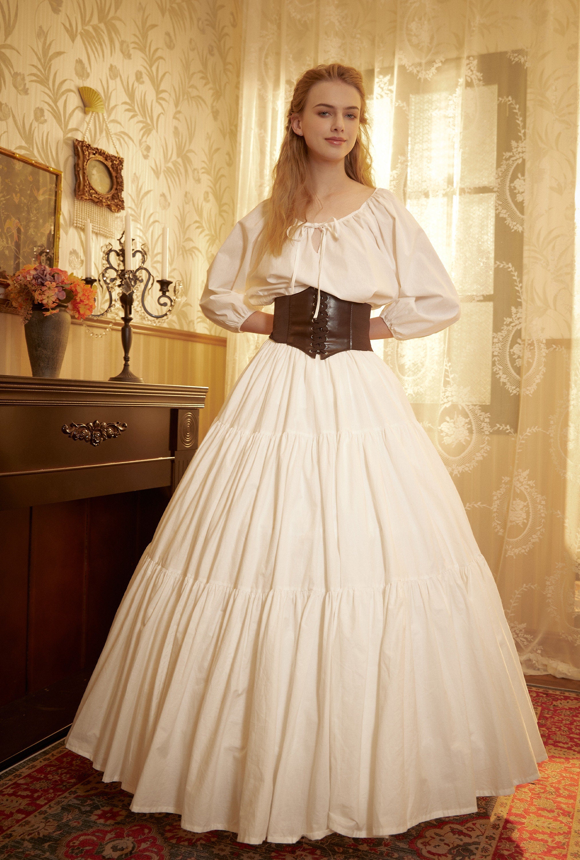 Renaissance Fair Skirt Victorian Skirt Medieval outfits Ren Faire Costume Pirate Skirt Cotton Long Skirt Full Length Gathered Skirt