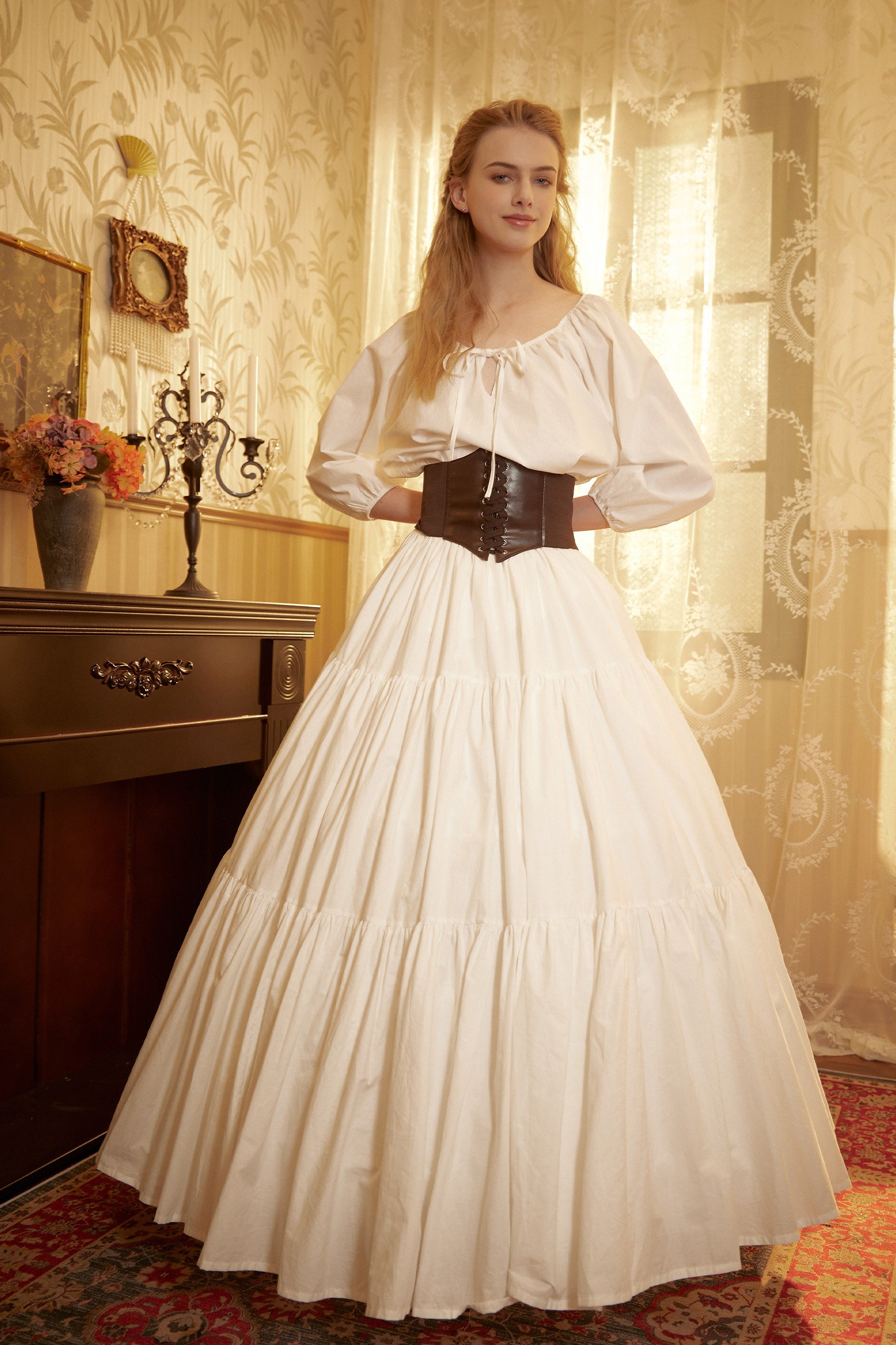 Renaissance Fair Skirt Victorian Skirt Medieval outfits Ren Faire Costume Pirate Skirt Cotton Long Skirt Full Length Gathered Skirt