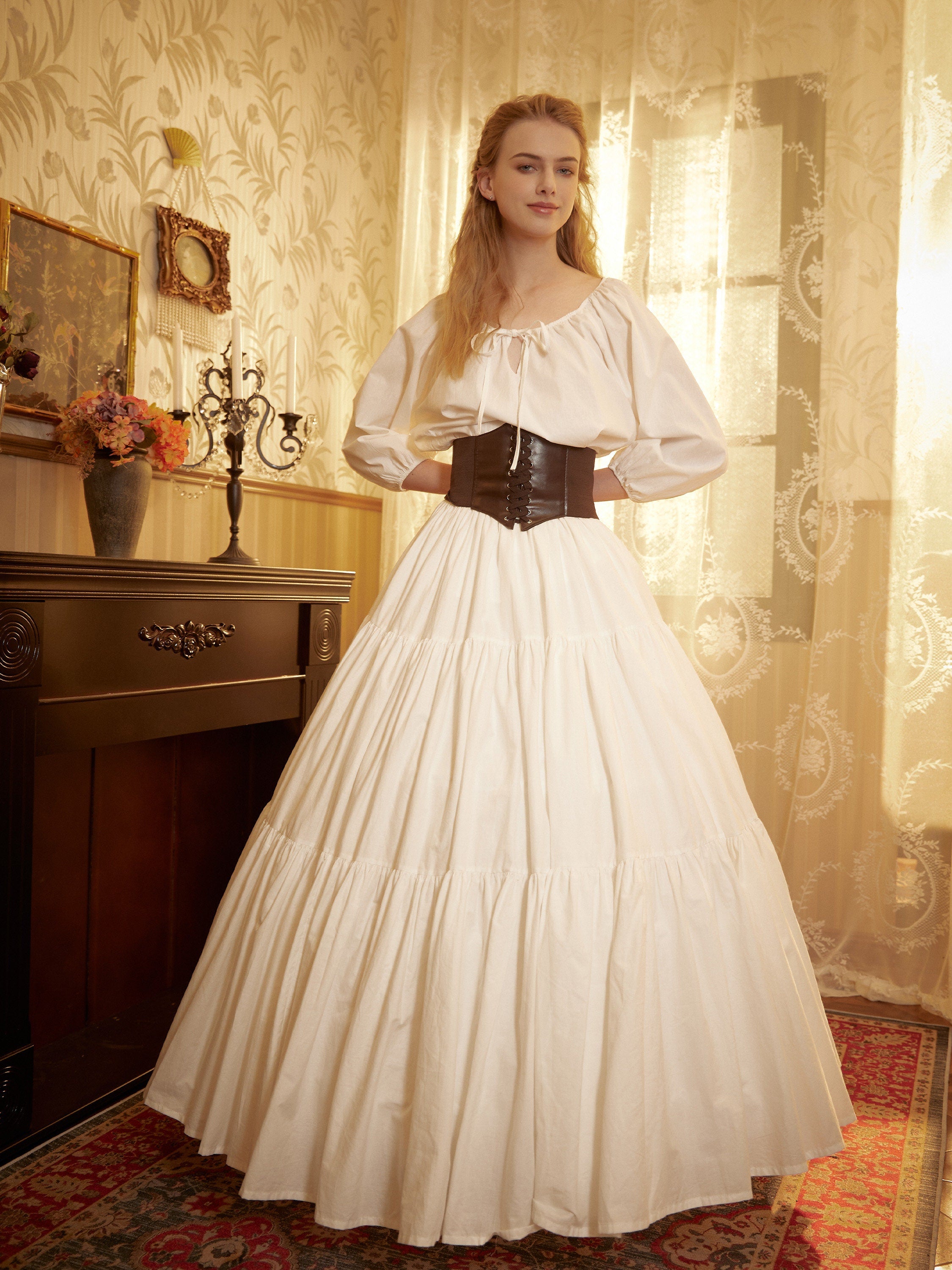 Renaissance Fair Skirt Victorian Skirt Medieval outfits Ren Faire Costume Pirate Skirt Cotton Long Skirt Full Length Gathered Skirt