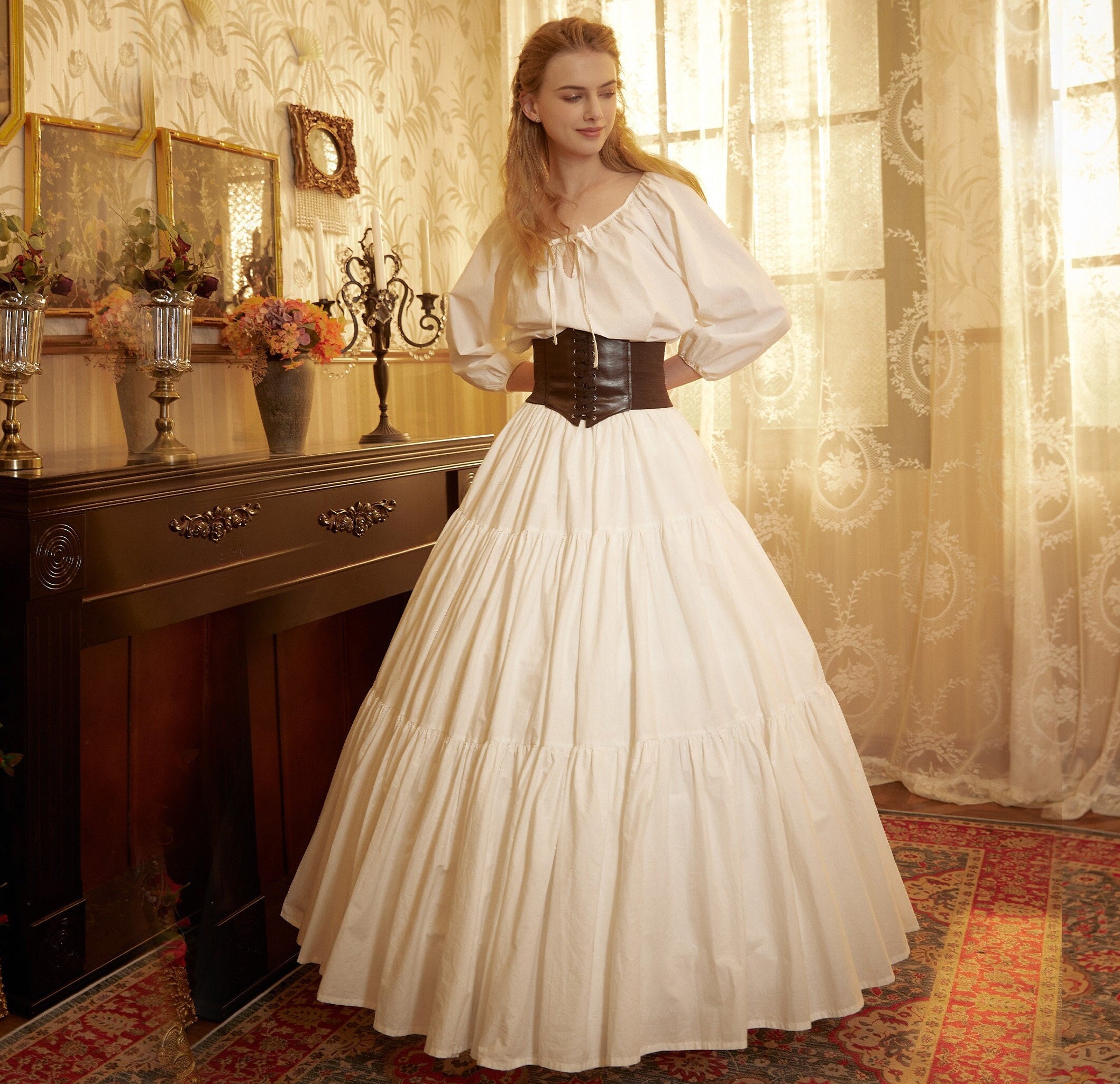 Renaissance Fair Skirt Victorian Skirt Medieval outfits Ren Faire Costume Pirate Skirt Cotton Long Skirt Full Length Gathered Skirt