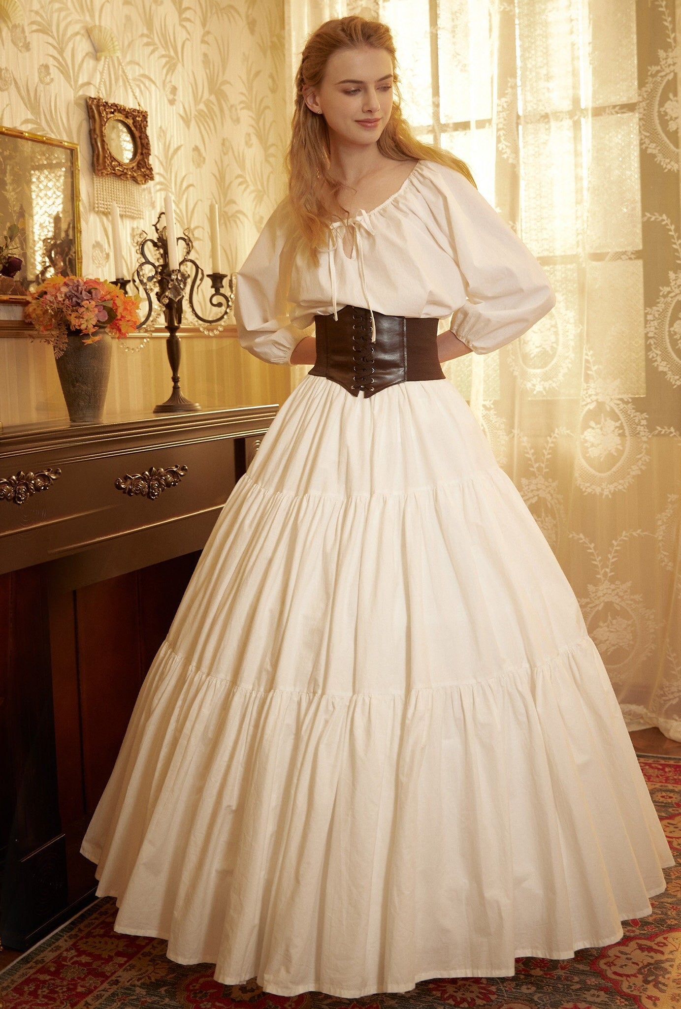 Renaissance Fair Skirt Victorian Skirt Medieval outfits Ren Faire Costume Pirate Skirt Cotton Long Skirt Full Length Gathered Skirt