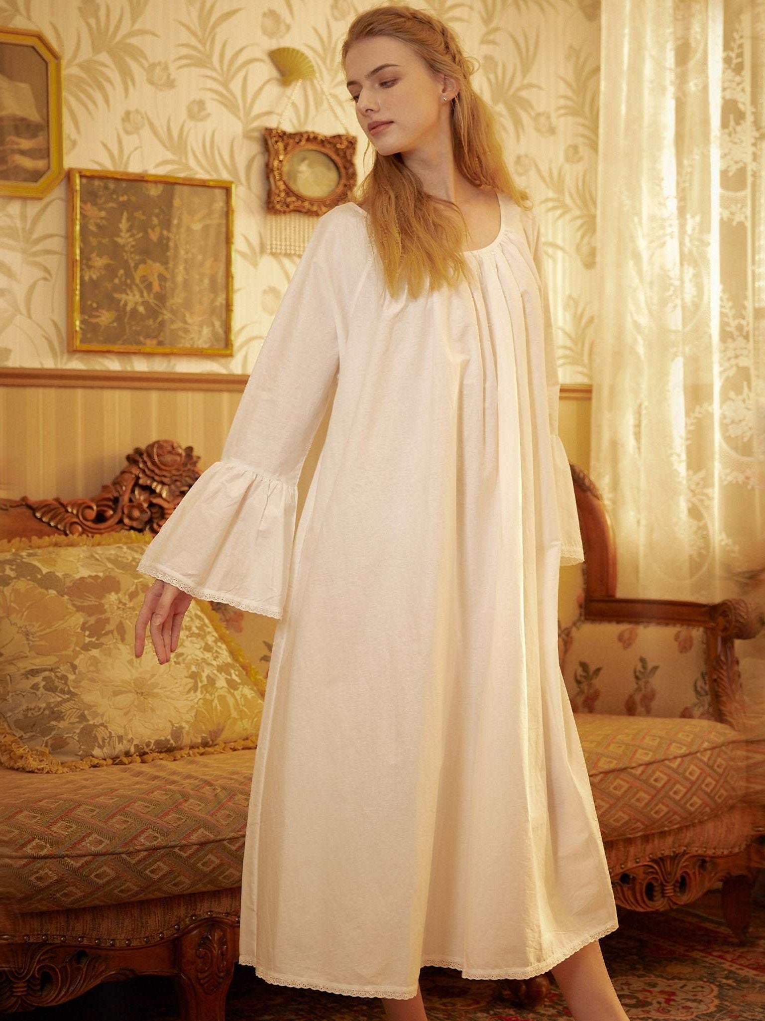 Nightgown Cotton for Women Victorian Nightgown Vintage Inspired Sleepwear Long Bell Sleeve Medieval nightgown Plus Size