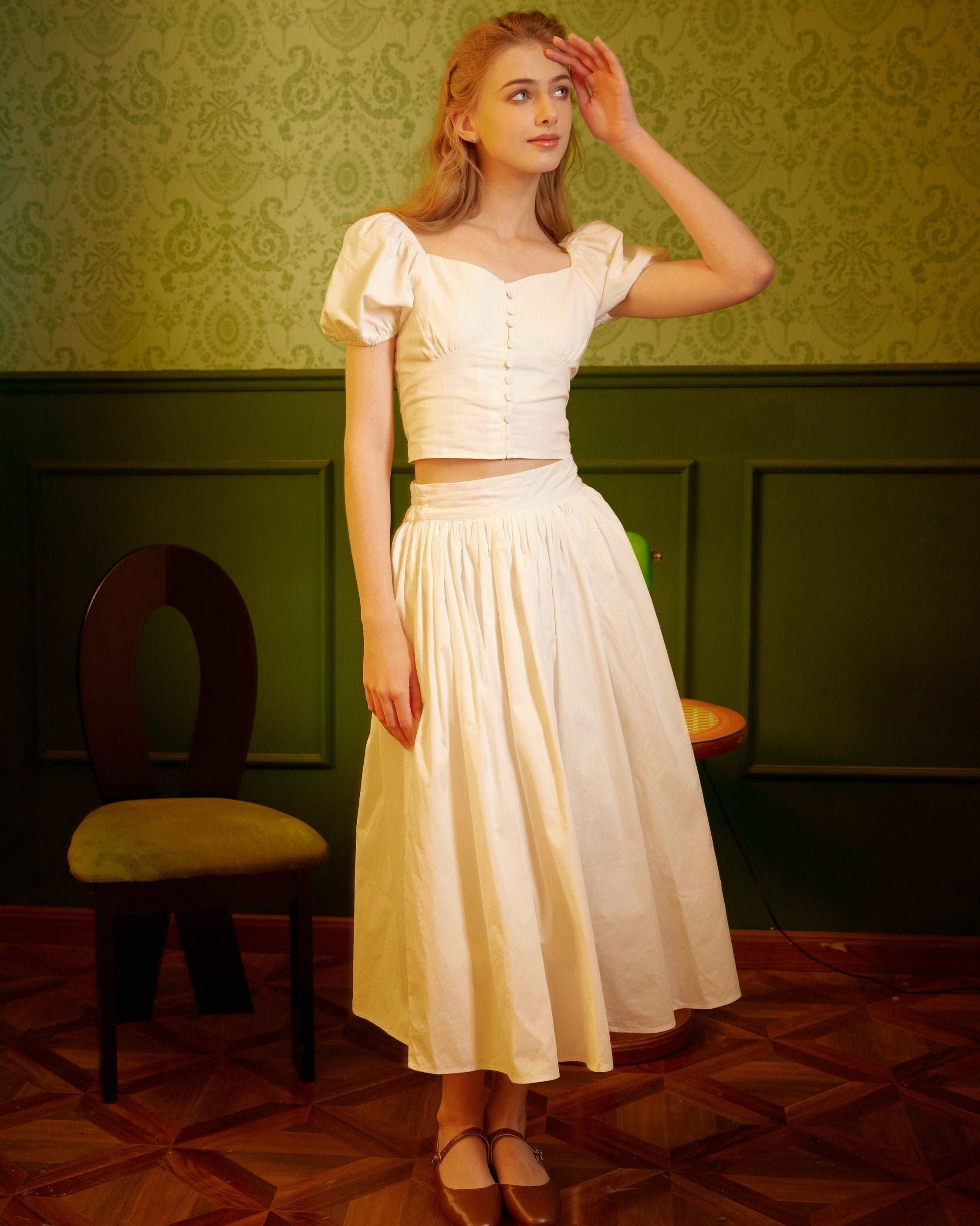 Pocket Skirt Maxi Skirt High Waisted Cotton Skirt With Lining Flexible Waistband Breathable Elegance Available in White Black Ivory