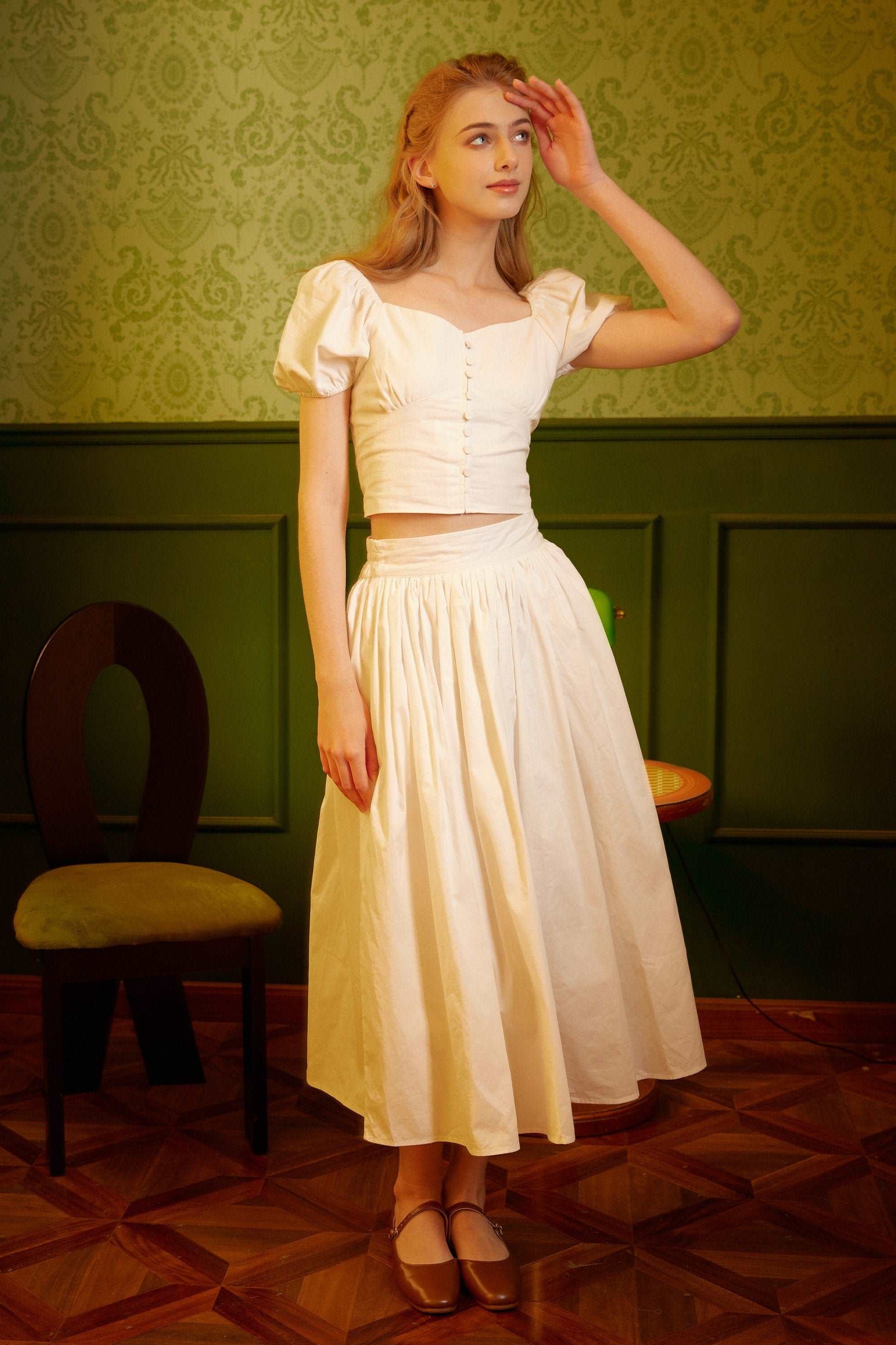 Pocket Skirt Maxi Skirt High Waisted Cotton Skirt With Lining Flexible Waistband Breathable Elegance Available in White Black Ivory