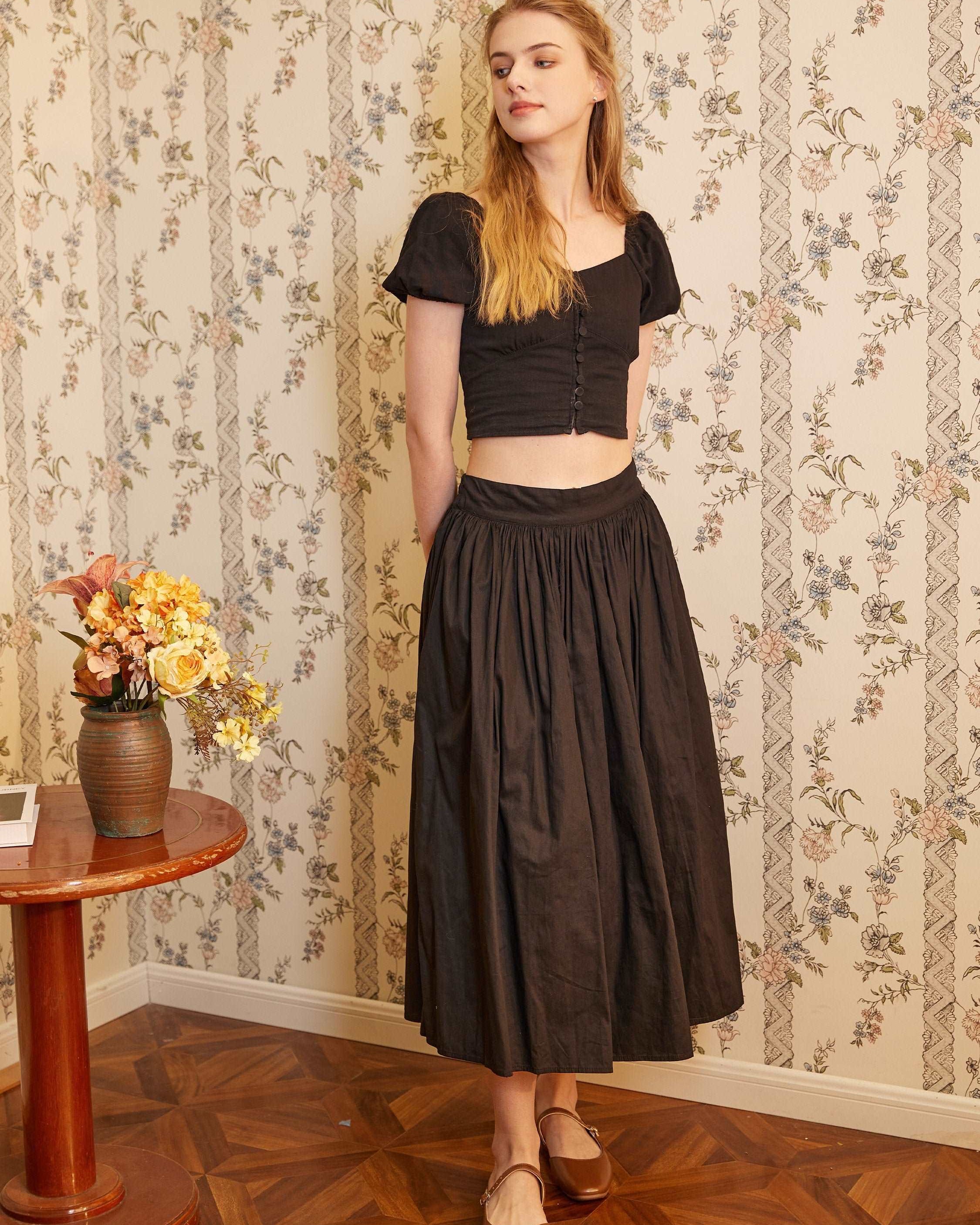 Pocket Skirt Maxi Skirt High Waisted Cotton Skirt With Lining Flexible Waistband Breathable Elegance Available in White Black Ivory