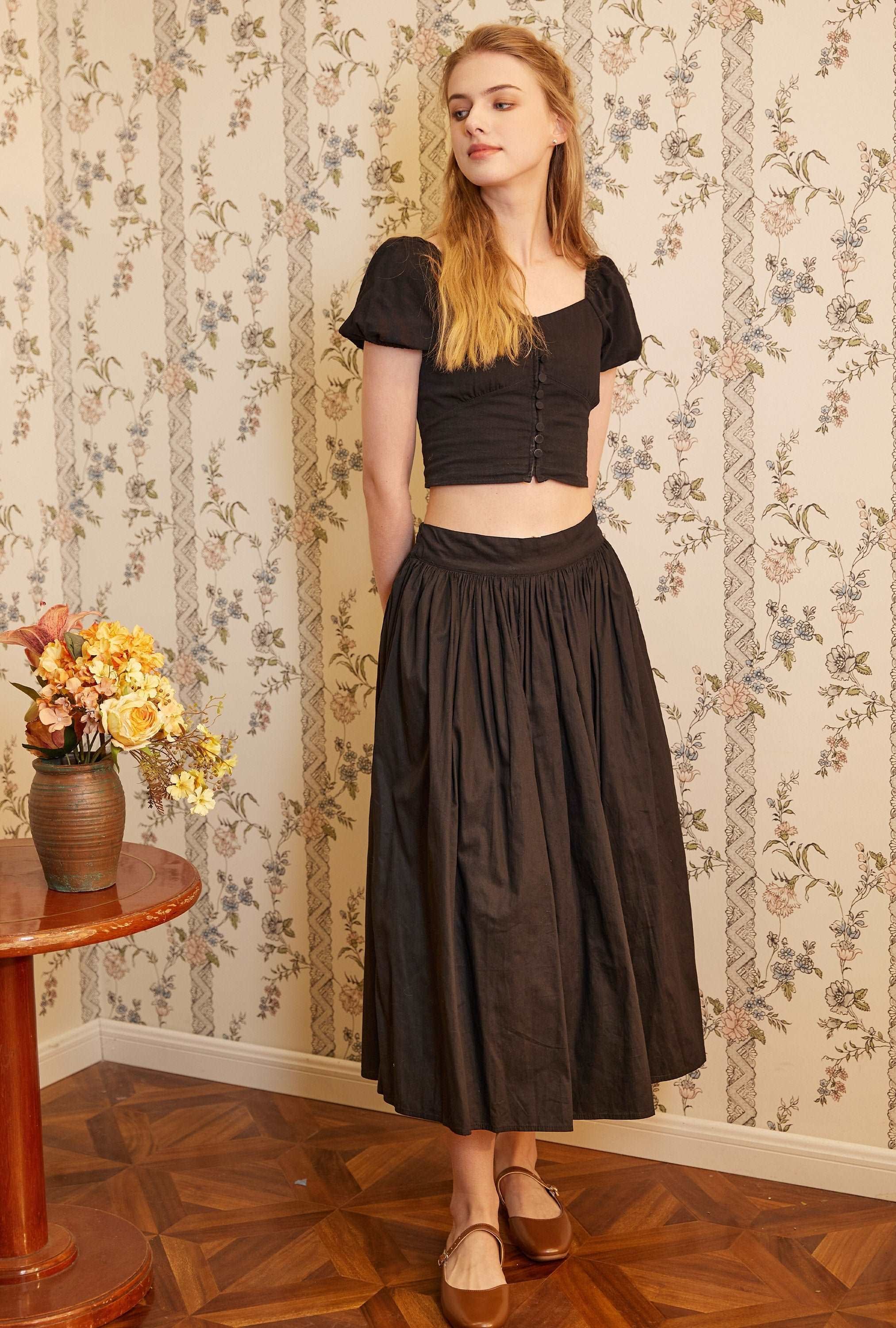 Pocket Skirt Maxi Skirt High Waisted Cotton Skirt With Lining Flexible Waistband Breathable Elegance Available in White Black Ivory