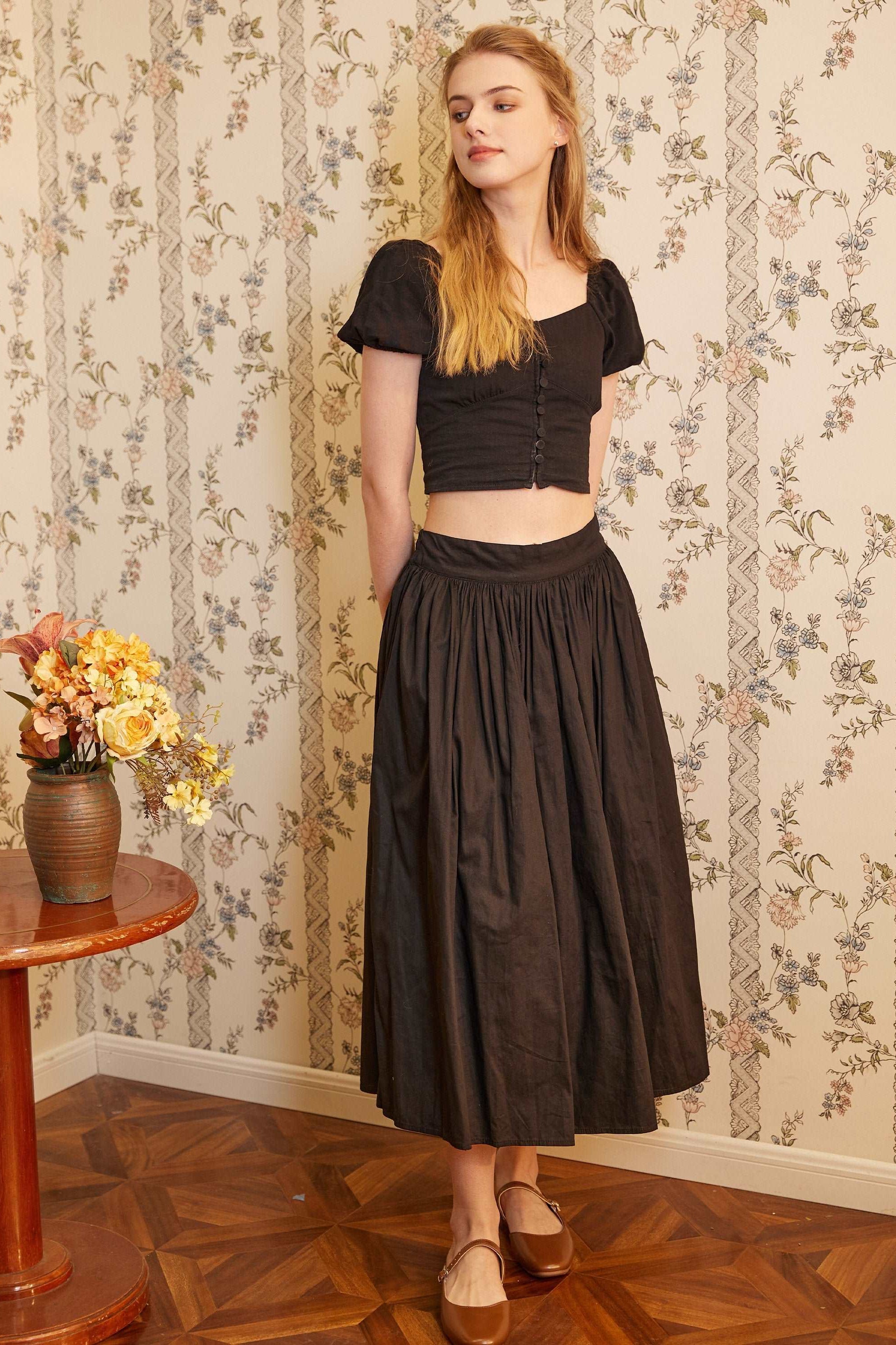 Pocket Skirt Maxi Skirt High Waisted Cotton Skirt With Lining Flexible Waistband Breathable Elegance Available in White Black Ivory