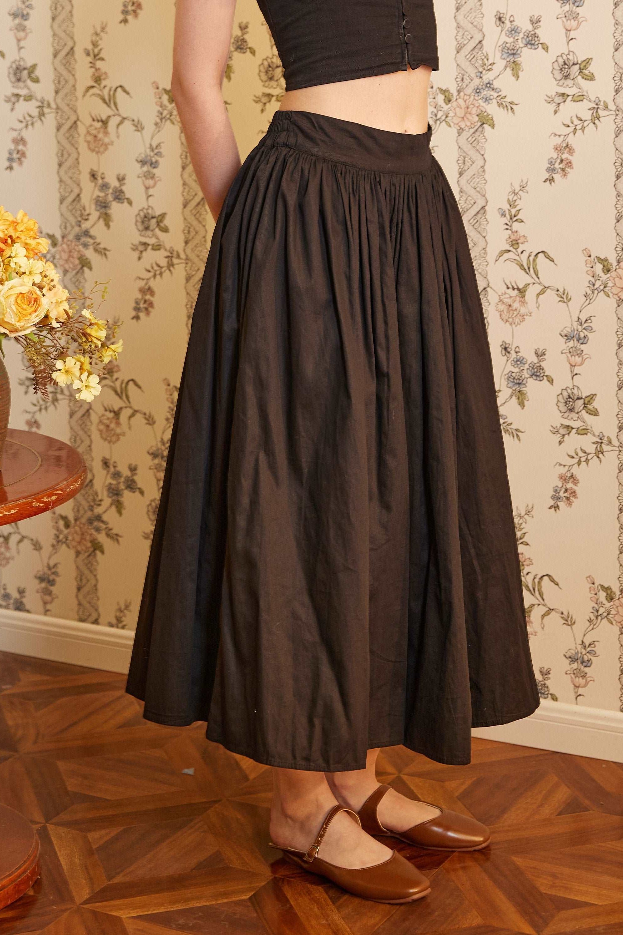 Pocket Skirt Maxi Skirt High Waisted Cotton Skirt With Lining Flexible Waistband Breathable Elegance Available in White Black Ivory