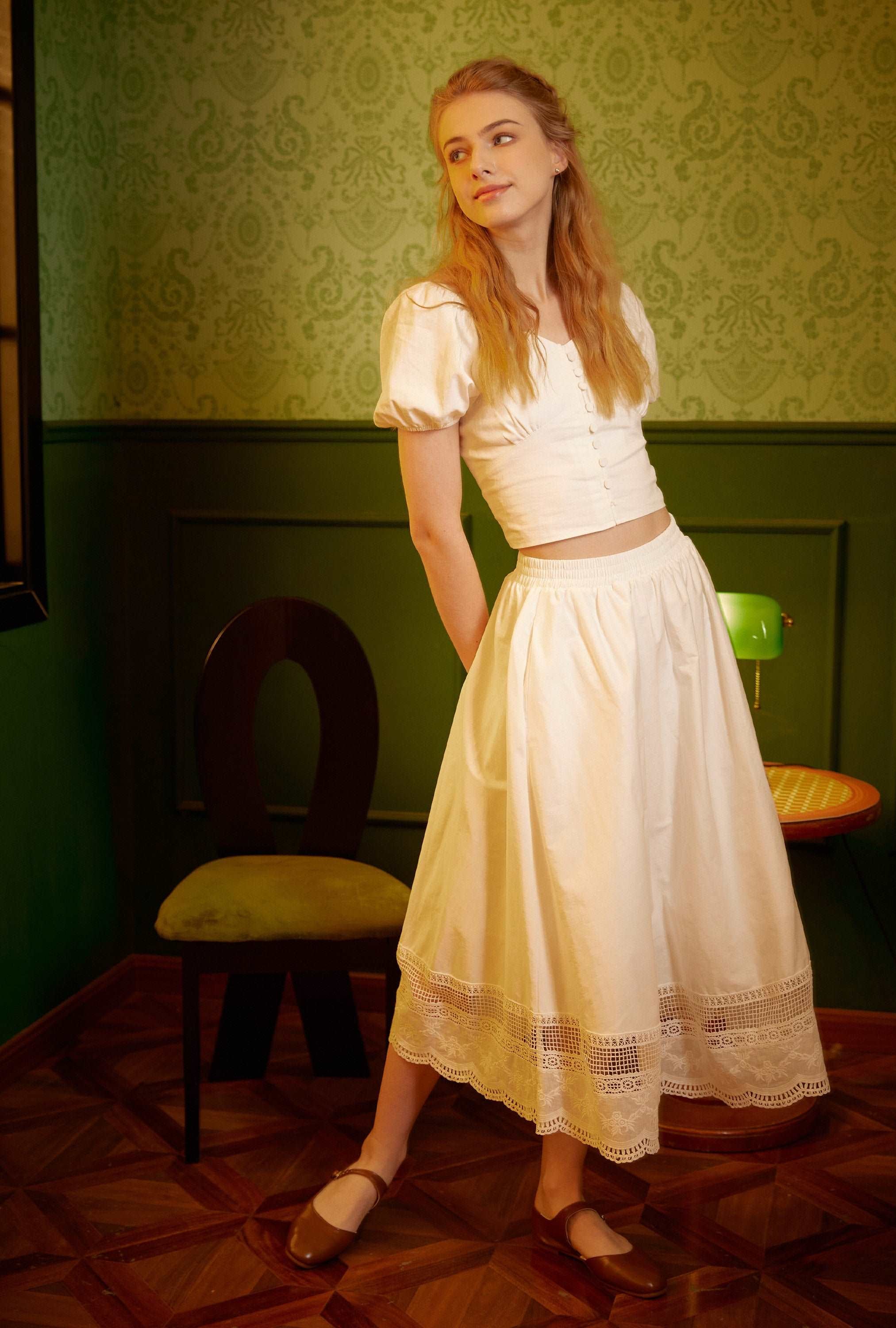 Renaissance Lace skirt Victorian skirt Pocket Skirt with Embroidery Cotton Skirt With Lace Hem Elastic Waist Ren Faire dress with a lining