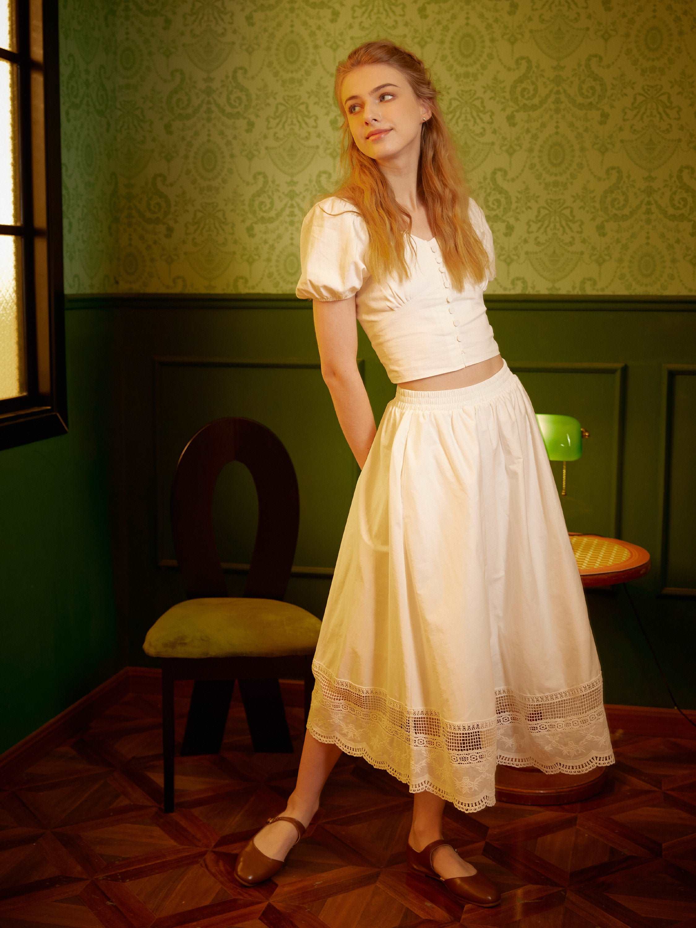 Renaissance Lace skirt Victorian skirt Pocket Skirt with Embroidery Cotton Skirt With Lace Hem Elastic Waist Ren Faire dress with a lining