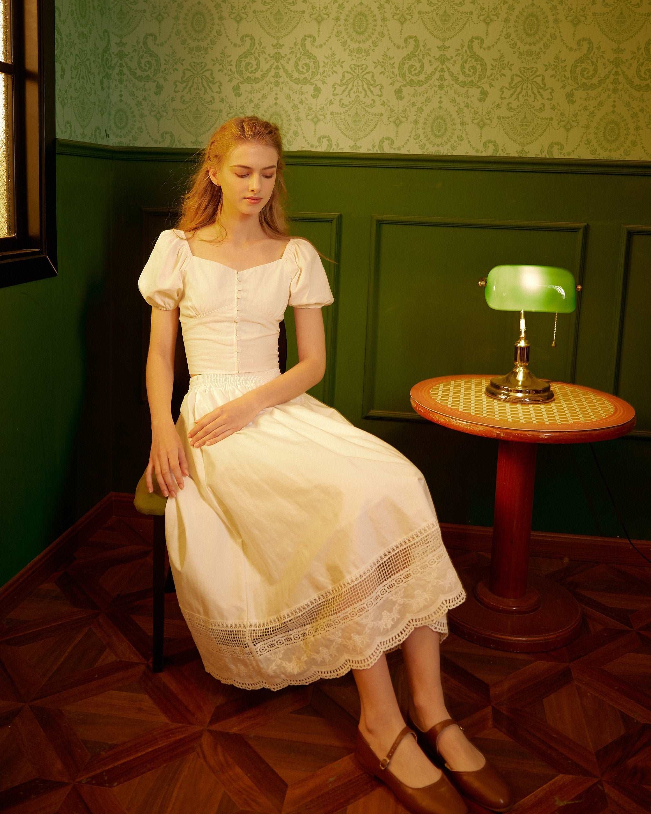 Renaissance Lace skirt Victorian skirt Pocket Skirt with Embroidery Cotton Skirt With Lace Hem Elastic Waist Ren Faire dress with a lining