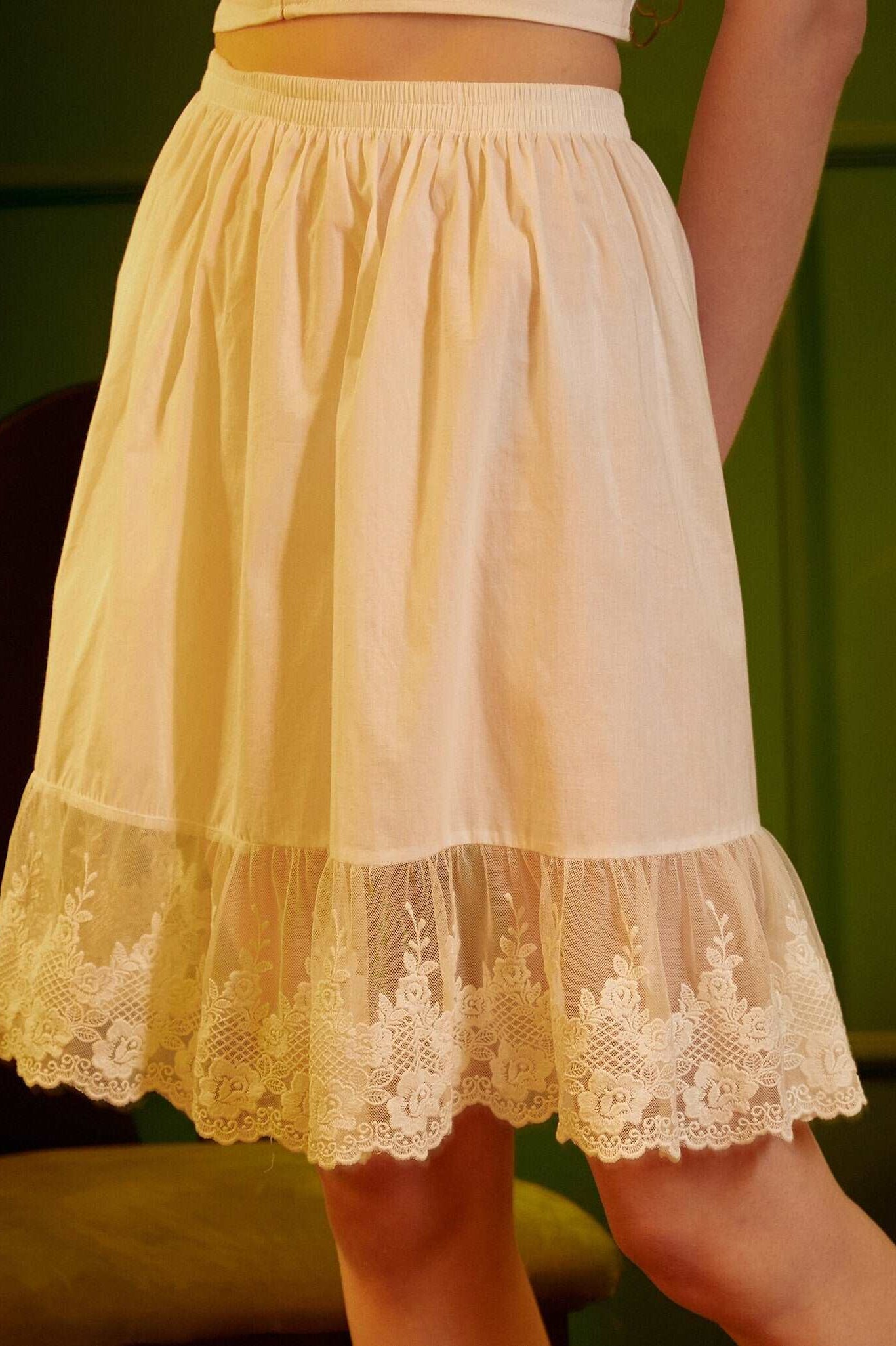 Half Slip Skirt Extender Cotton with Lace Trim Underskirt Ivory Flower Lace Slip Romantic Dress