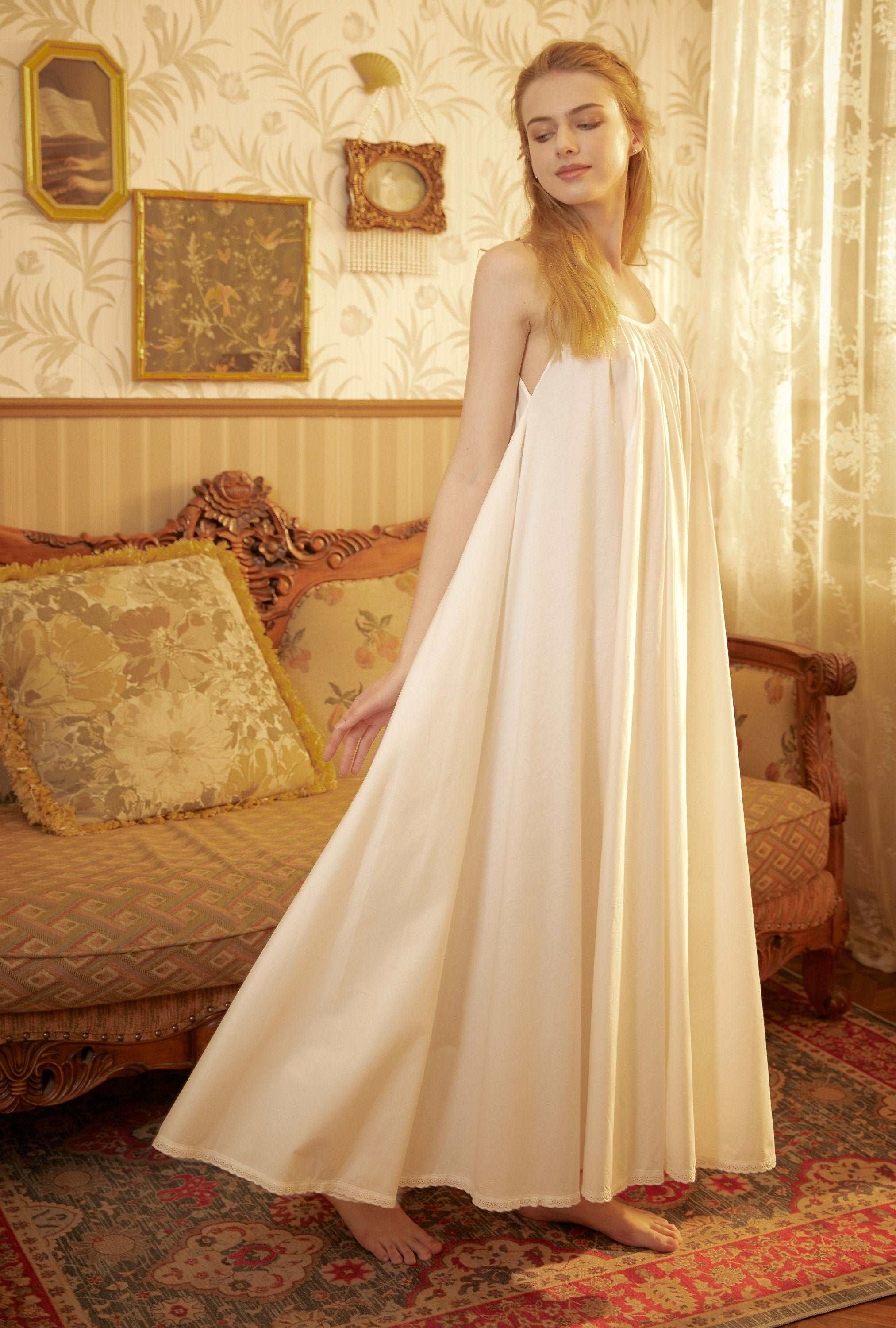Nightgown 100% Cotton Nightgown Victorian Nightgown Women White long nightgown Honeymoon Bridal Lingerie Sleeveless nightgown
