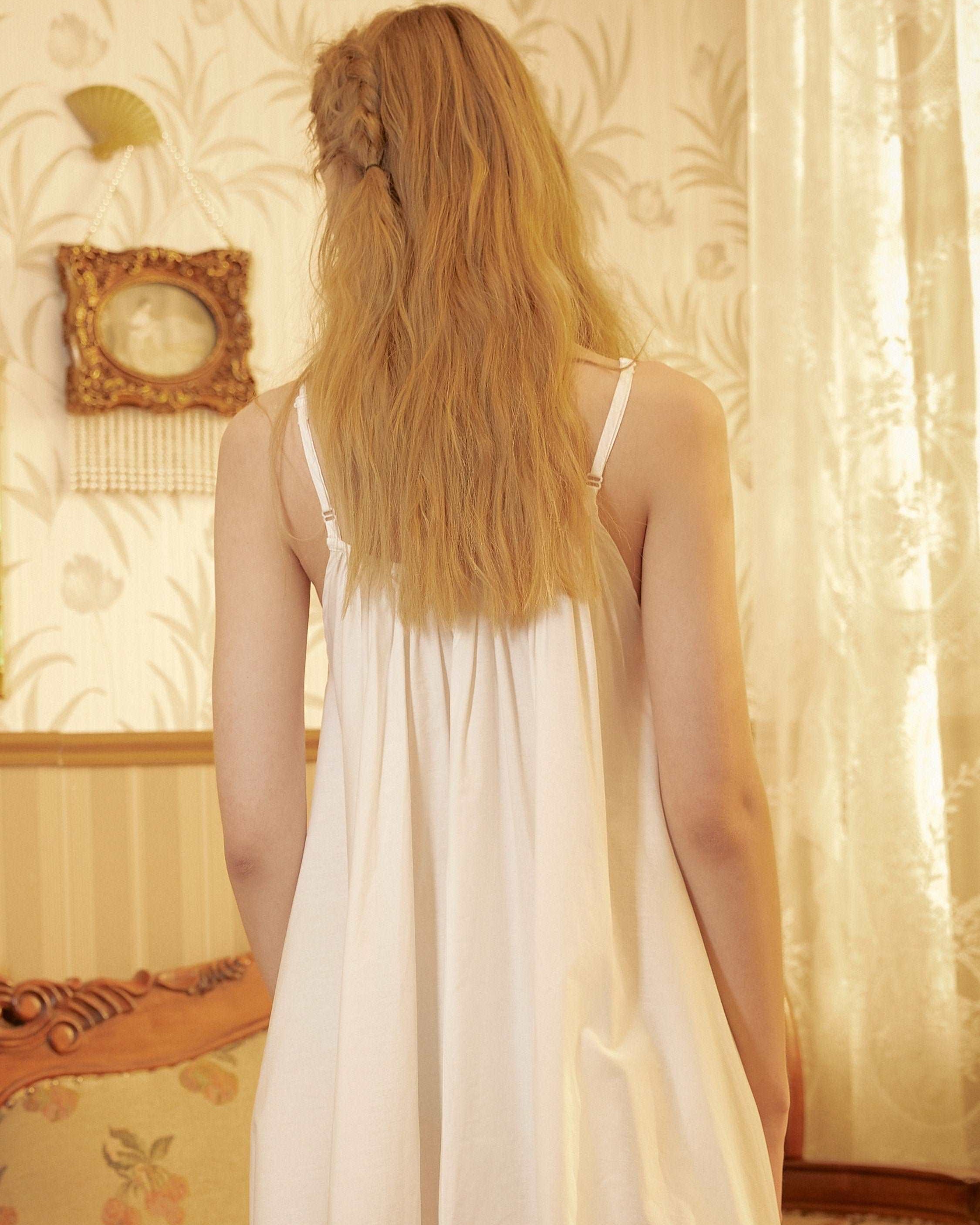 Nightgown 100% Cotton Nightgown Victorian Nightgown Women White long nightgown Honeymoon Bridal Lingerie Sleeveless nightgown