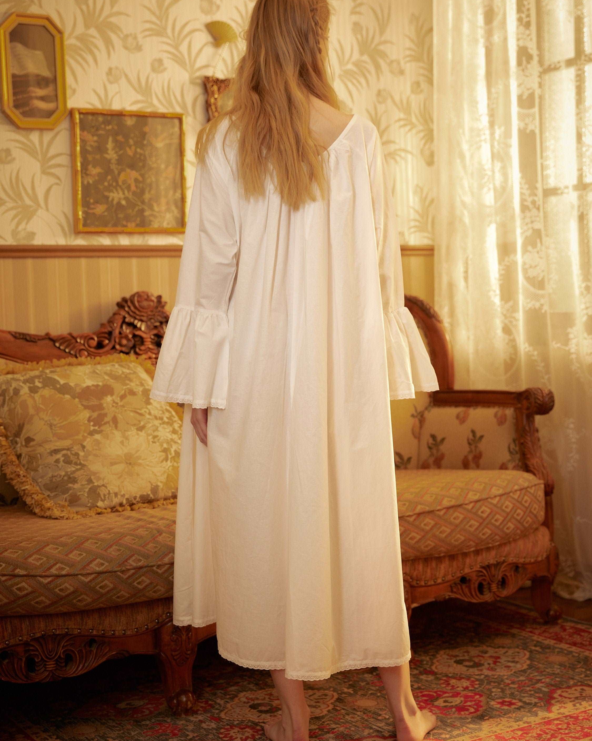 Nightgown Cotton for Women Victorian Nightgown Vintage Inspired Sleepwear Long Bell Sleeve Medieval nightgown Plus Size