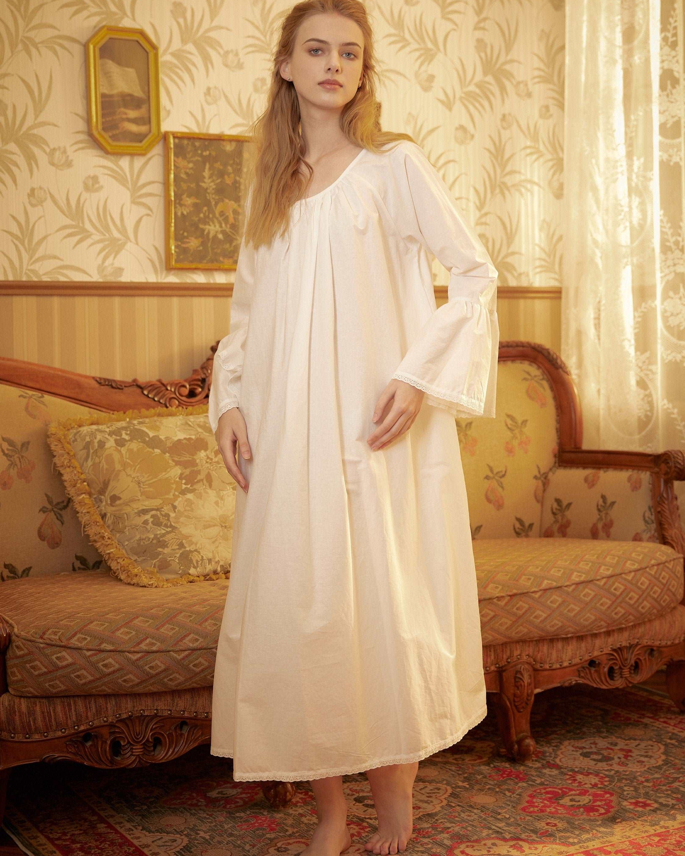 Nightgown Cotton for Women Victorian Nightgown Vintage Inspired Sleepwear Long Bell Sleeve Medieval nightgown Plus Size