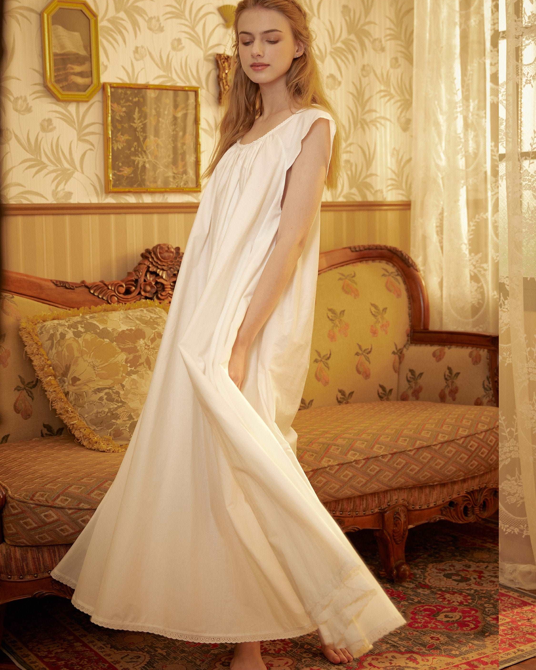 Nightgown 100% Cotton Victorian White Nightgown Women Nightie Maternity Long Dress Plus Size